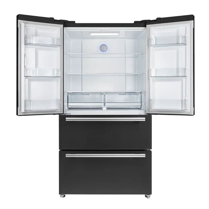 36 Inch Black FORNO Espresso Moena French Door Refrigerator - 19.2 Cu.ft Capacity, Energy Efficient FFRBI1820 36BLK Model - Perfect for Modern Kitchens, Entertaining & Large Family Storage