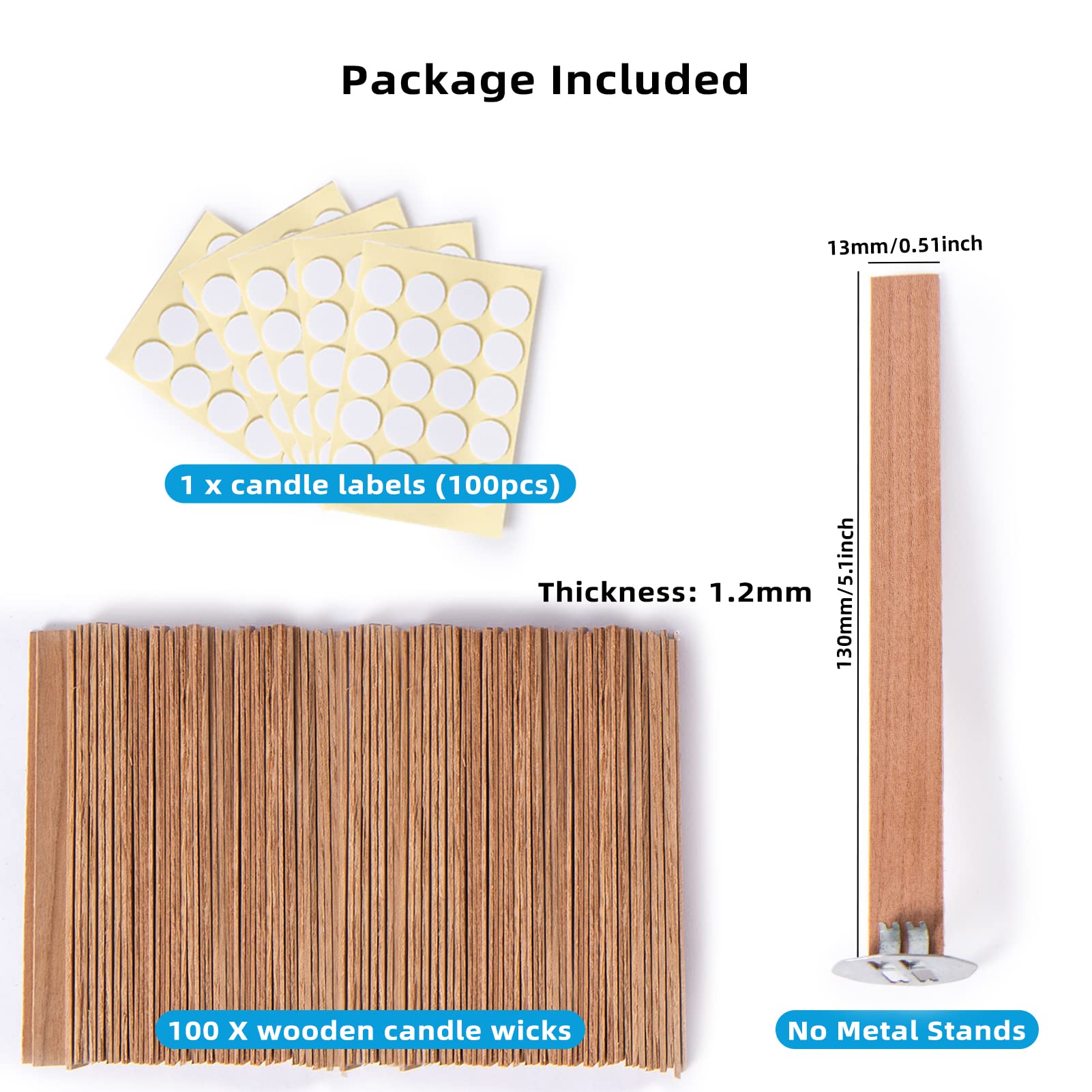 Ziosxin 100-Pack Thick Smokeless Cherry Wood Candle Wicks - Long Burning Natural Candle Cores with Adhesive Dots (5.1