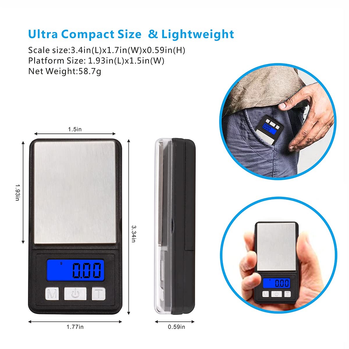 Fuzion Ultra Mini Gram Scale 100g x 0.01g Precision, Digital Pocket Jewelry Food Scale with Tray | 6 Unit Conversion, Tare Function & LCD Display | Perfect for Jewelry Making, Cooking, Portion Control & Postal Weighing