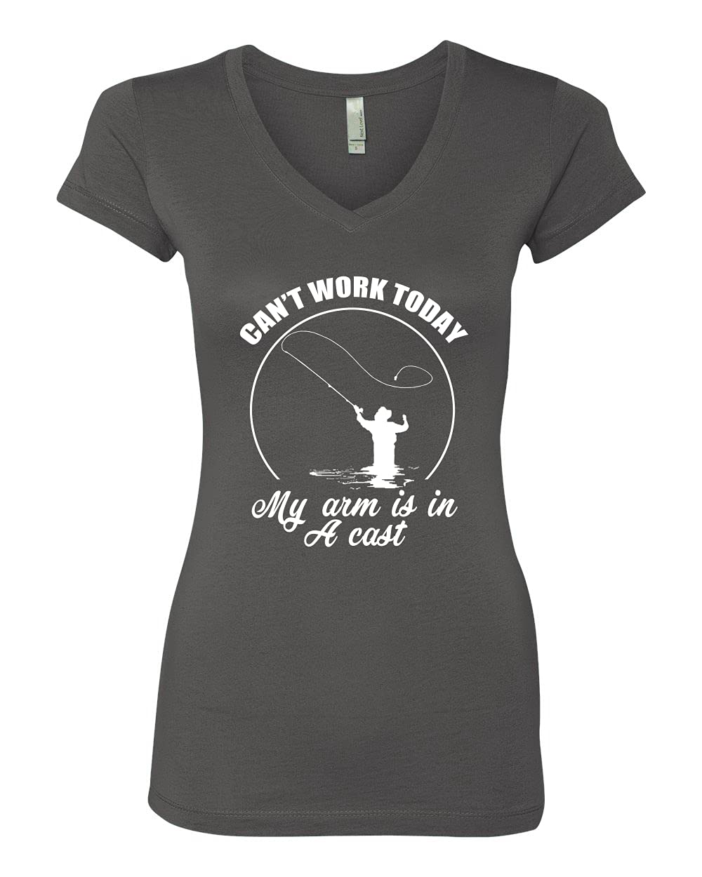 Funny Fishing V-Neck T-Shirt for Women - 'Can't Work Today My Arm is in A Cast' Graphic Tee - Junior Fit Casual Top for Fishing Enthusiasts & Outdoor Activities