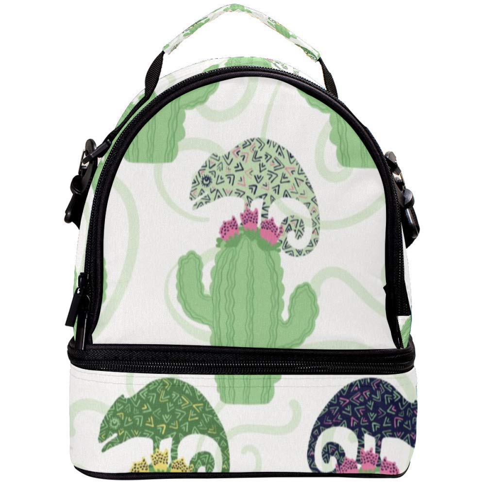 GIOVANIOR Insulated Lunch Box with Cactus & Lizard Design - Reusable Cooler Bag for School, Work, Picnic | Leakproof Food Container for Men & Women