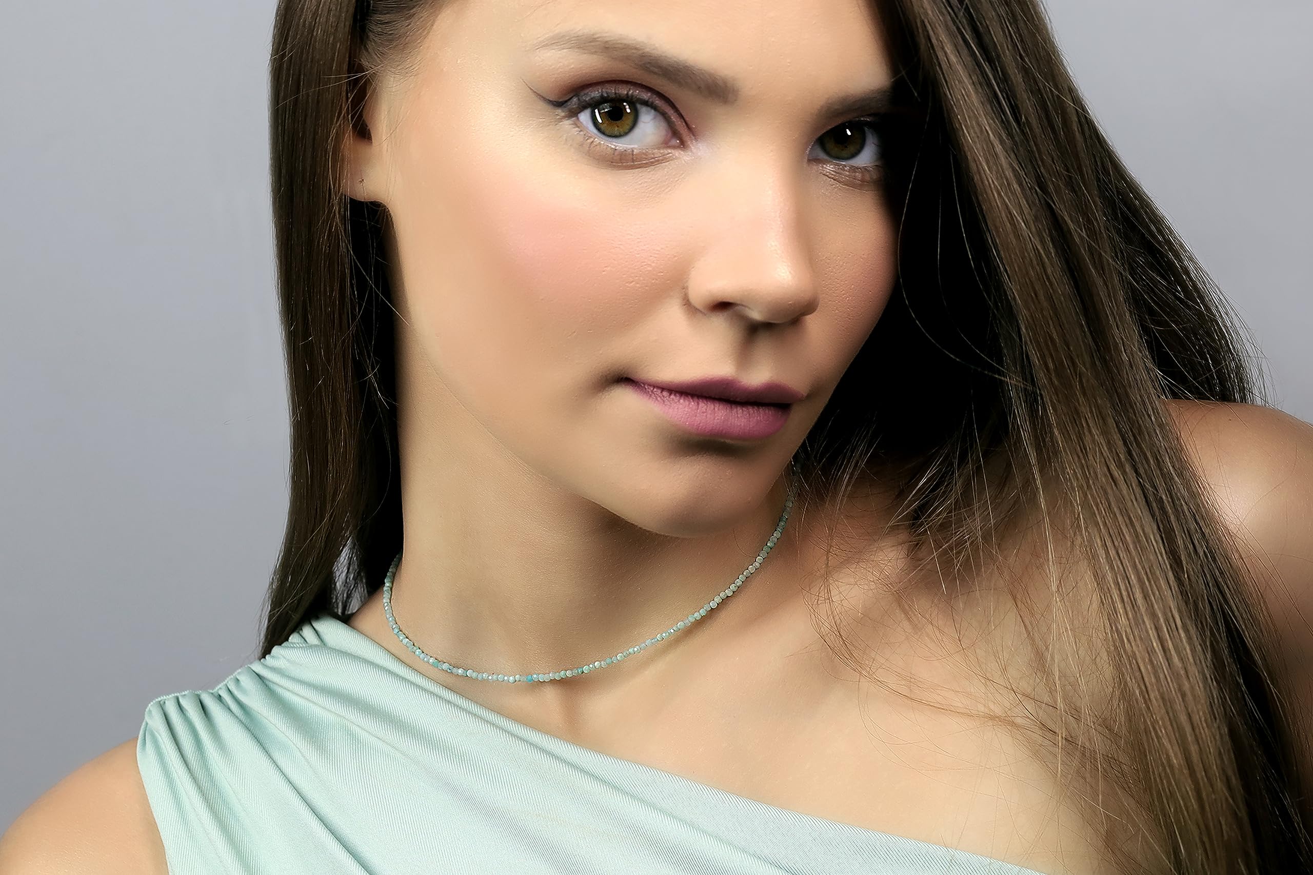 2mm Amazonite Beaded Necklace with Gold Clasp - Delicate Blue Stone Jewelry - Perfect Bridal, Bridesmaid Gift & Everyday Boho Accessory