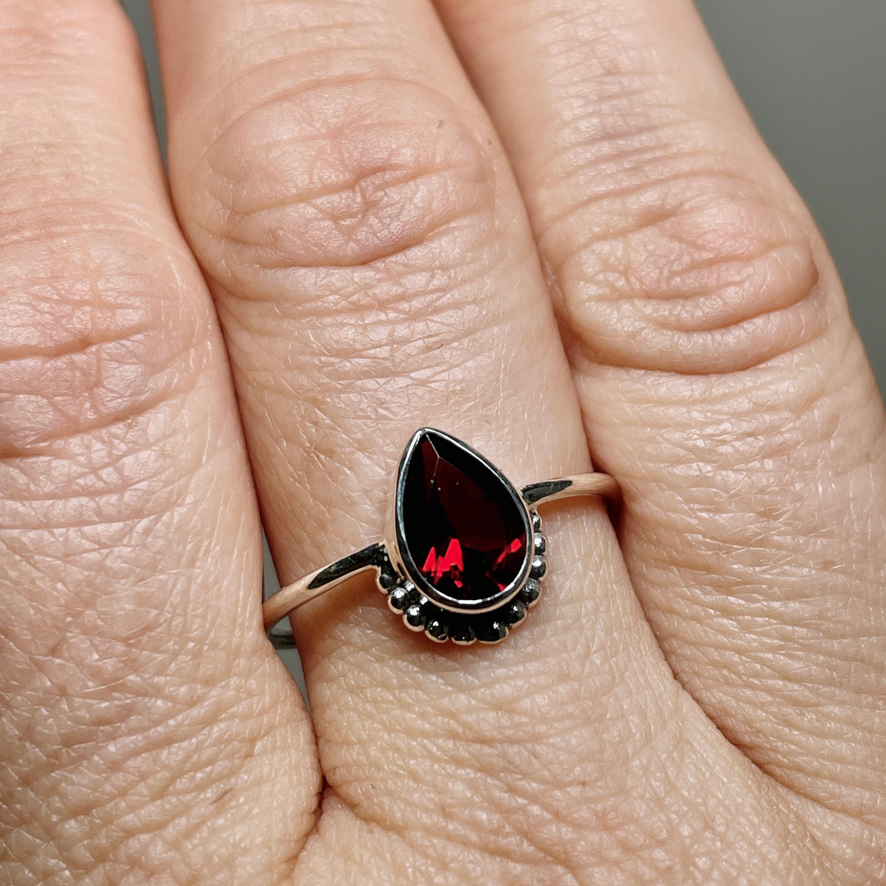 Garnet Teardrop Faceted Fine Band Ring R3800 GT - Elegant Jewelry for Women, Perfect for Weddings, Anniversaries & Special Occasions