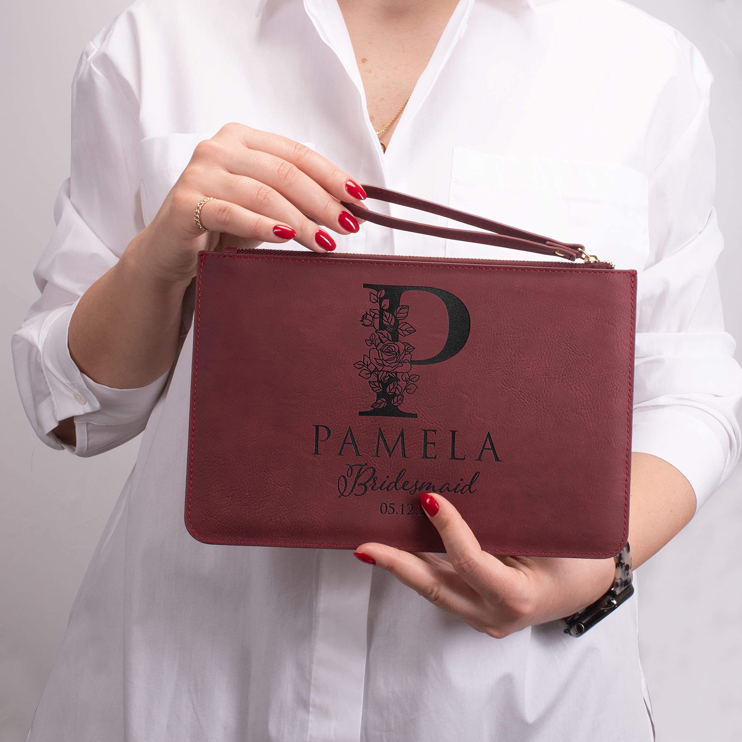 Personalized Bridesmaid Wristlet Clutch Purse - Custom Makeup Bag for Wedding Party - Perfect Bridesmaid Gift Idea for Bachelorette Parties & Wedding Day Essentials