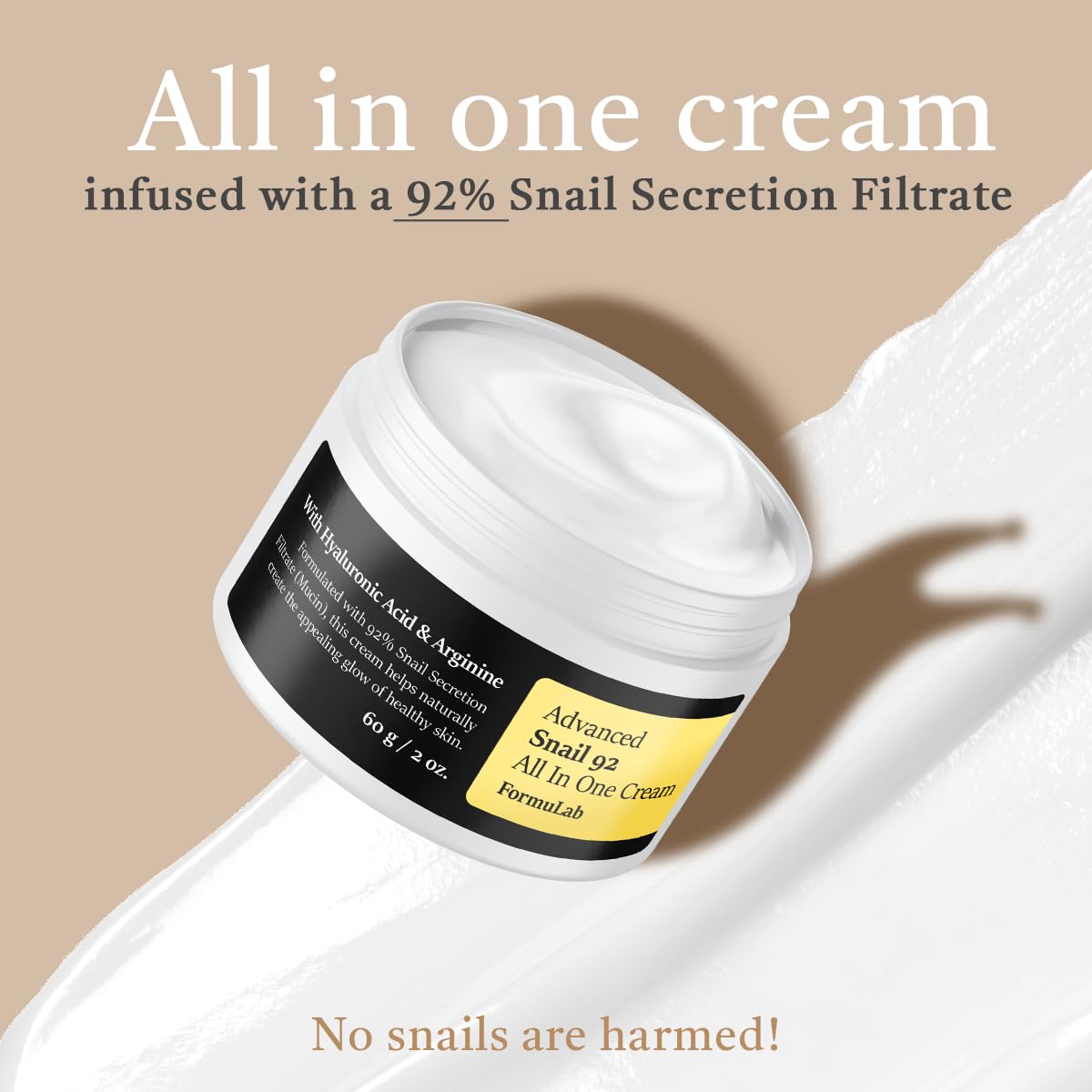 FORMULAB Advanced Snail 92 All In One Face Cream - Snail Mucin Moisturizer with Hyaluronic Acid for Hydration & Anti-Aging - Glass Skin Treatment (2oz) - Perfect for Daily Skincare Routine & Nighttime Repair