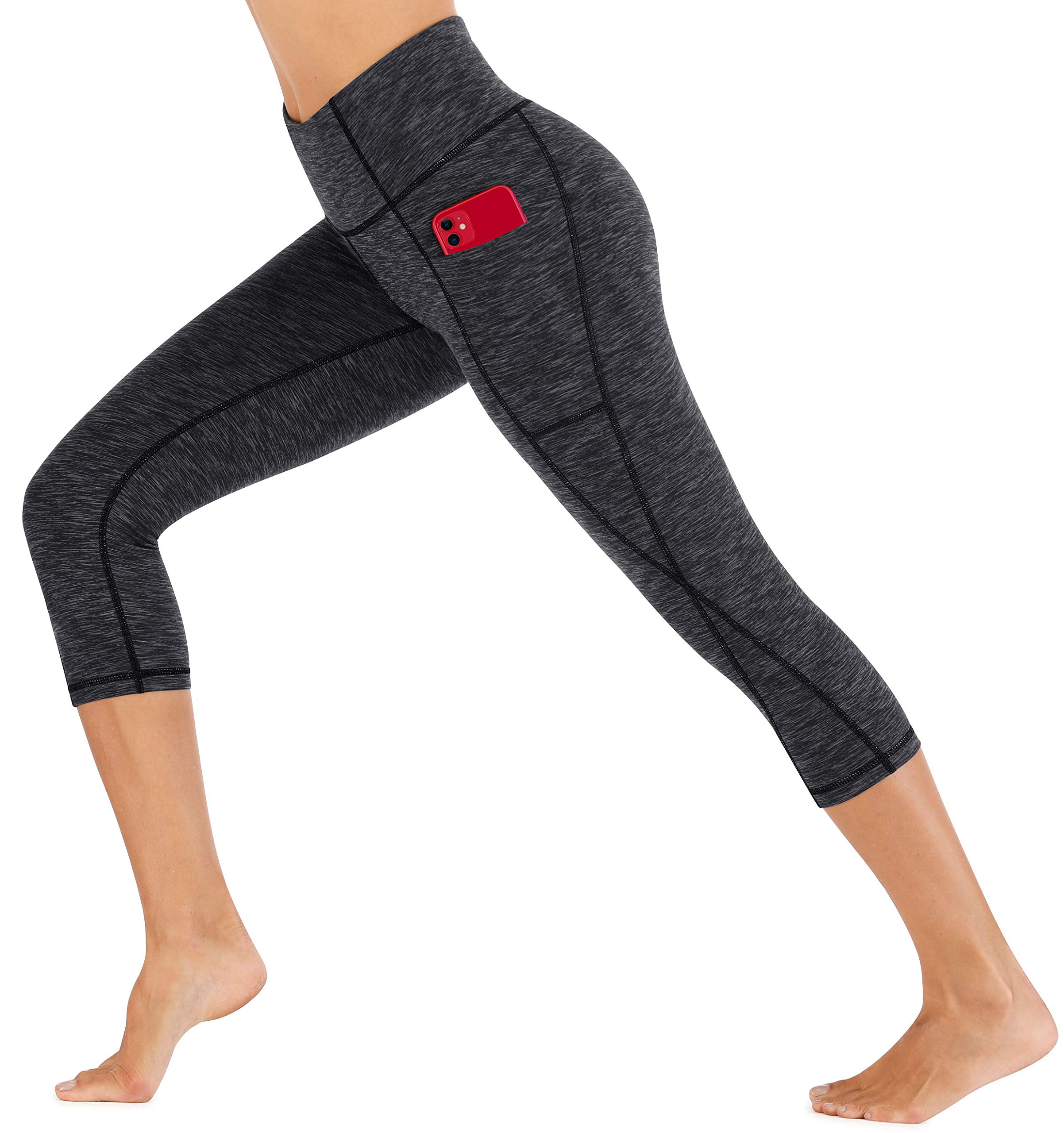 Healthyoga Women's High Waisted Capri Yoga Leggings with Pockets - Tummy Control Workout Pants for Running, Gym & Lounge Wear