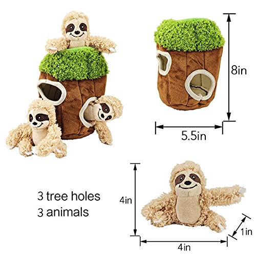 Interactive Plush Sloth Hide & Seek Dog Toy with Squeaker - Fun Burrow Game for Small & Medium Dogs | Tree Trunk Design with Hidden Sloth | Perfect for Indoor Play & Training