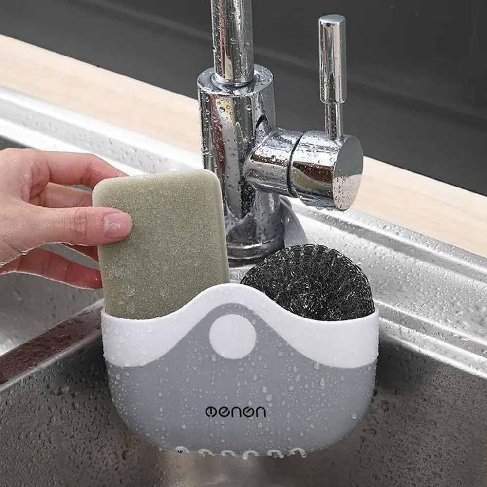 TGOPIT Silicone Hanging Sponge Holder - Kitchen Sink Organizer with Drain Basket, Soap Tray & Storage Caddy - Perfect for Dish Sponges, Brushes & Cleaning Tools - Ideal for Small Kitchens, RVs & Apartments