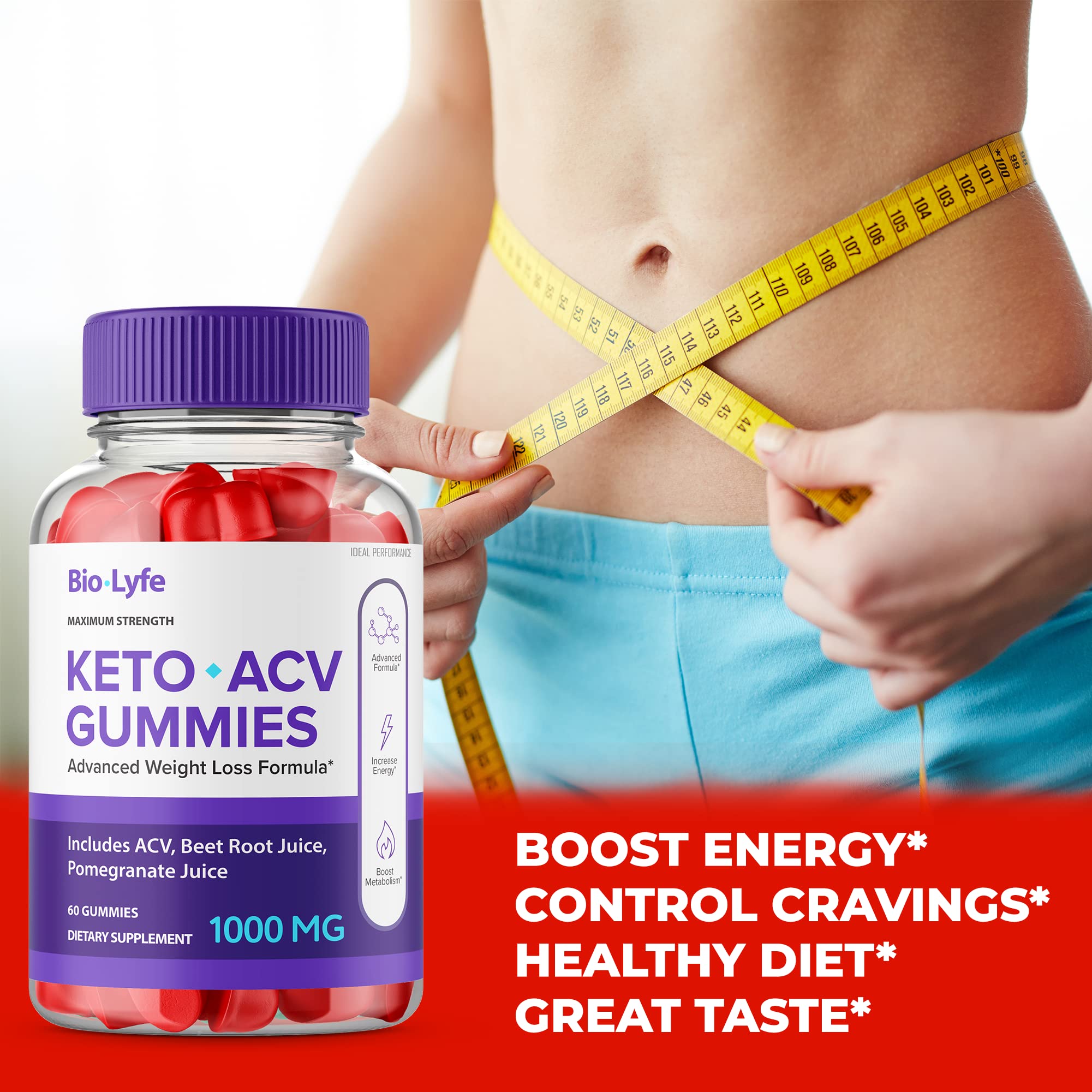 Biolyfe Keto Gummies with Apple Cider Vinegar - 60 Count | Weight Loss Supplement for Ketogenic Diet | Perfect for On-The-Go Healthy Snacking & Carb Control