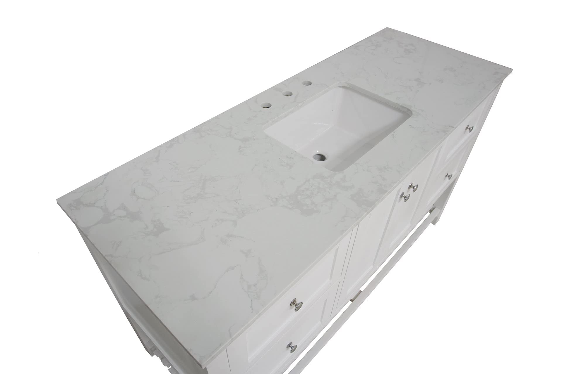 60-inch Single Bathroom Vanity with White Cabinet & Engineered Carrara Countertop - Includes White Ceramic Sink | Modern Bathroom Storage Solution for Small Spaces | Perfect for Master Bath, Guest Bath & Apartment Renovations