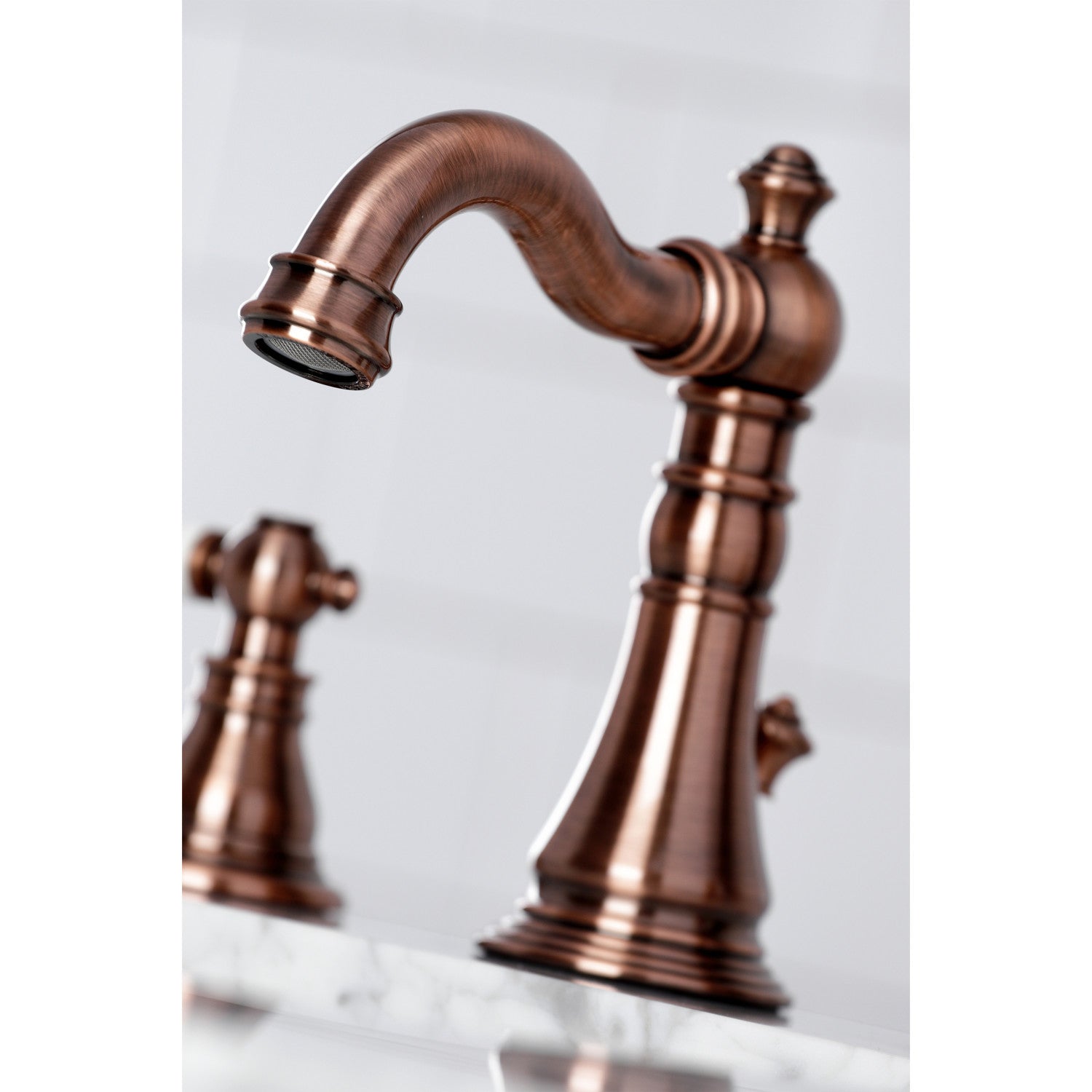 American Patriot FSC197APLAC Two Handle 3 Hole Widespread Bathroom Faucet with Brass Pop Up Drain - Antique Copper Finish for Vintage Style Bathrooms, Perfect for Bathroom Renovation and Home Upgrade
