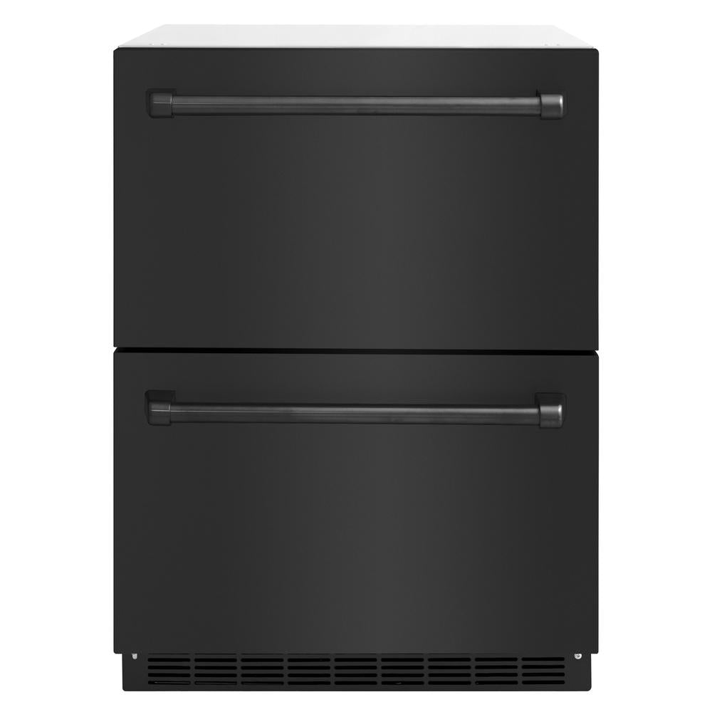 ZLINE 24 Inch Touchstone 168 Can Outdoor Rated Dual Refrigerator Drawer with Black Stainless Steel Doors - Outdoor Kitchen, Patio, Backyard, and Entertainment Areas (RDSO BS 24)