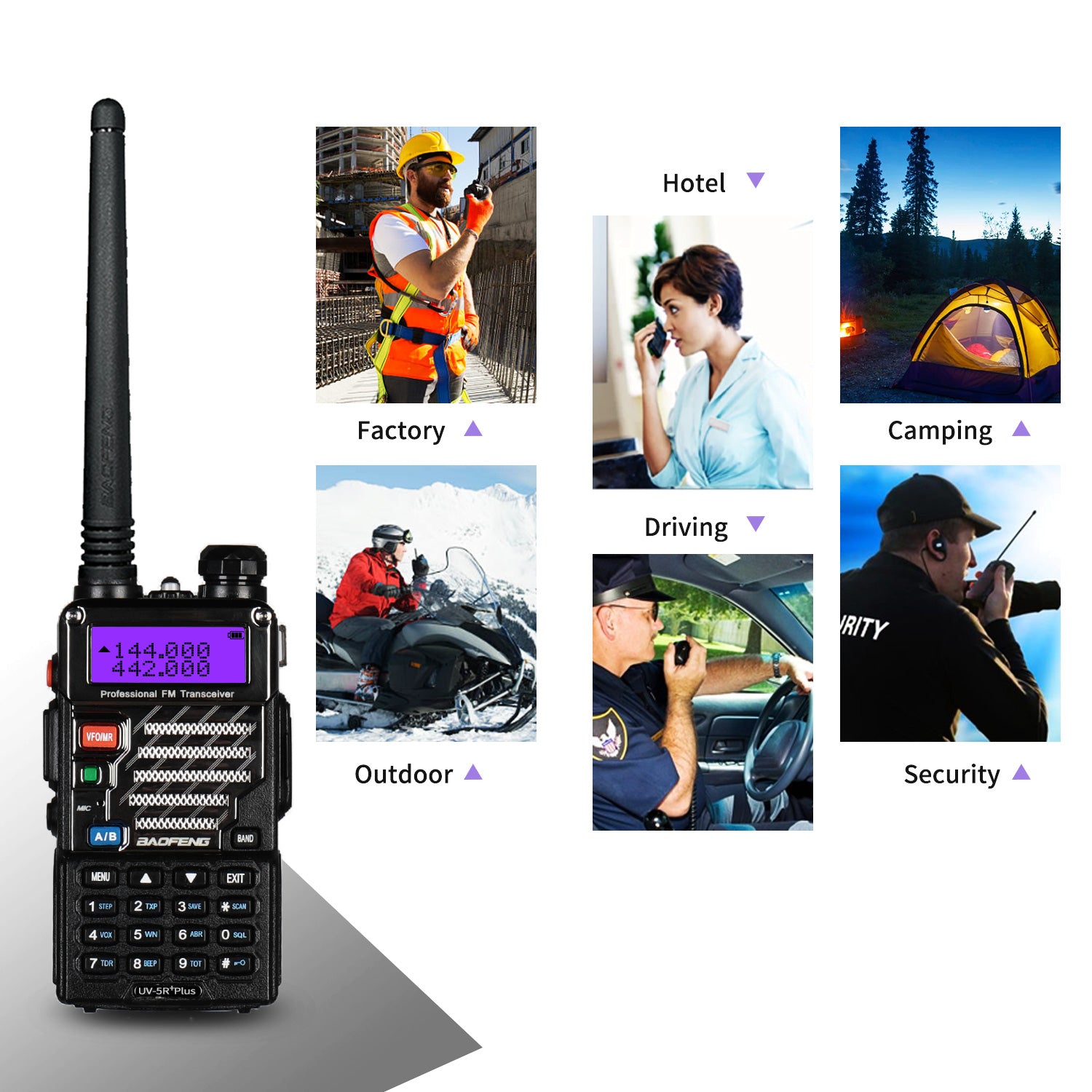 Baofeng UV-5R PLUS Two-Way Radio [5 Pack] - Dual Band 136-174/400-520MHz, 4W/1W Power, 128 Channels, LED Flashlight - Ideal for Outdoor Adventures, Emergency Communication & Hiking