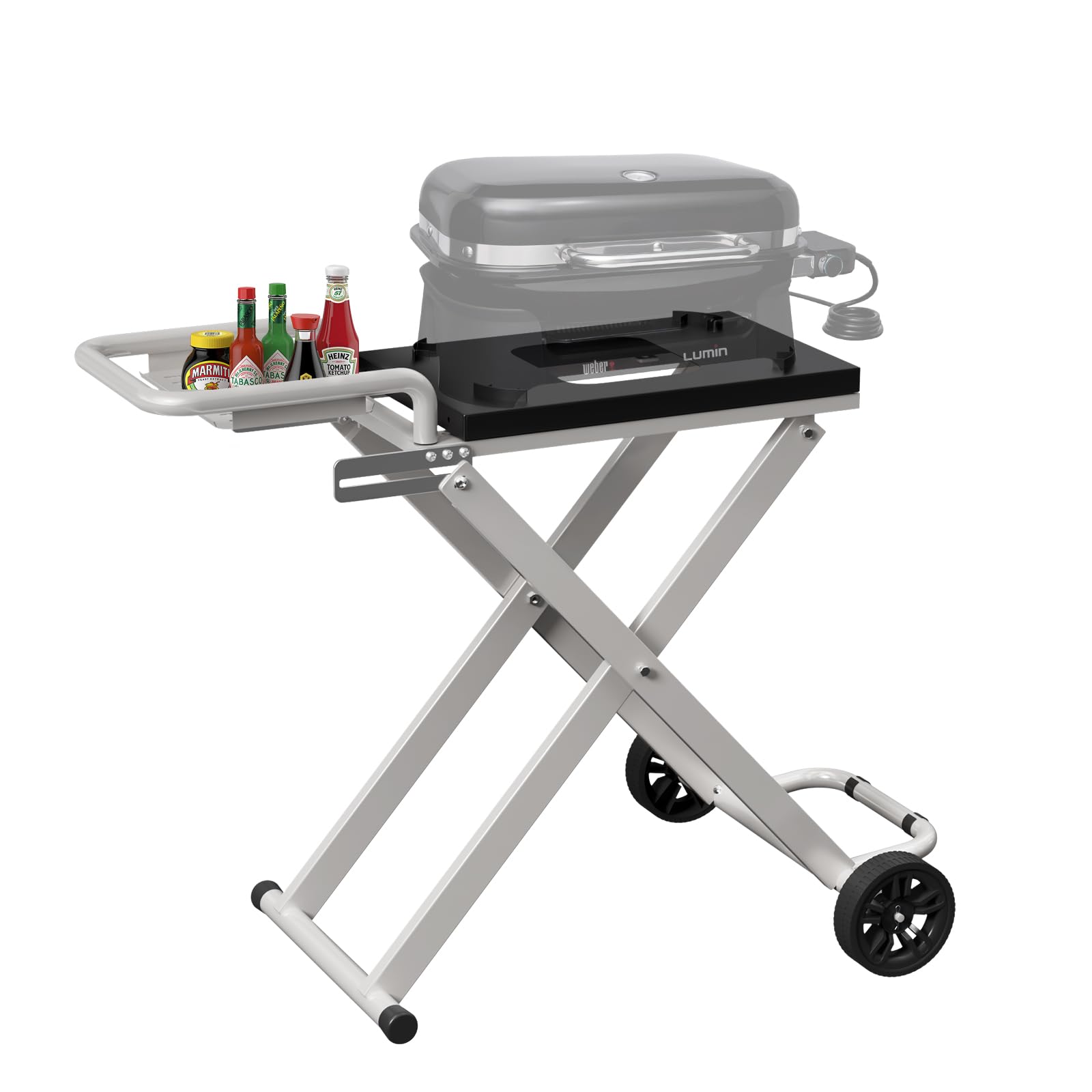 Portable Grill Cart for Weber Lumin Compact Electric Grill - Folding Outdoor BBQ Table with Side Shelf for Weber 91010901 & 91300901 | Perfect for Backyard, Camping, and Tailgating Parties