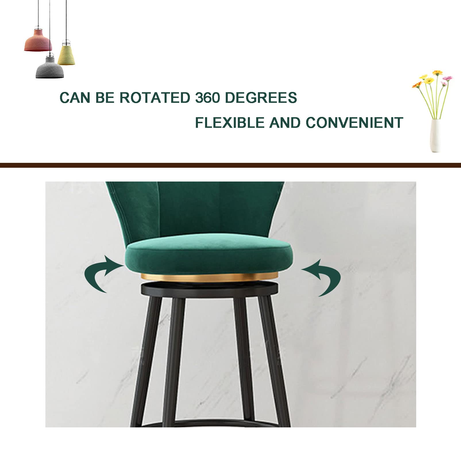 Velvet Bar Stools with Back - Swivel Counter Height Barstools for Kitchen Island, Dining Room & Home Decor - 350 lbs Weight Capacity - Perfect for Breakfast Nook, Home Bar & Modern Kitchen Seating
