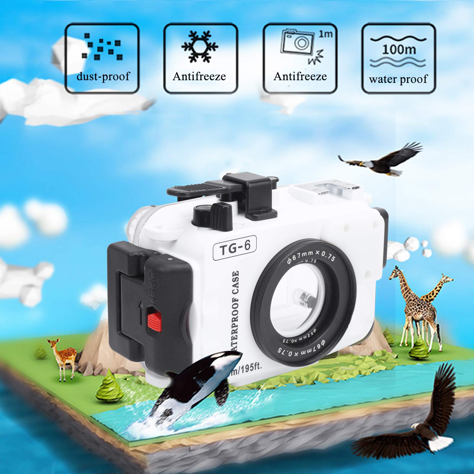Waterproof Housing Case for Olympus TG6 - 60M/200FT Deep Underwater Camera Protective Shell, Diving Case for Snorkeling & Scuba Photography