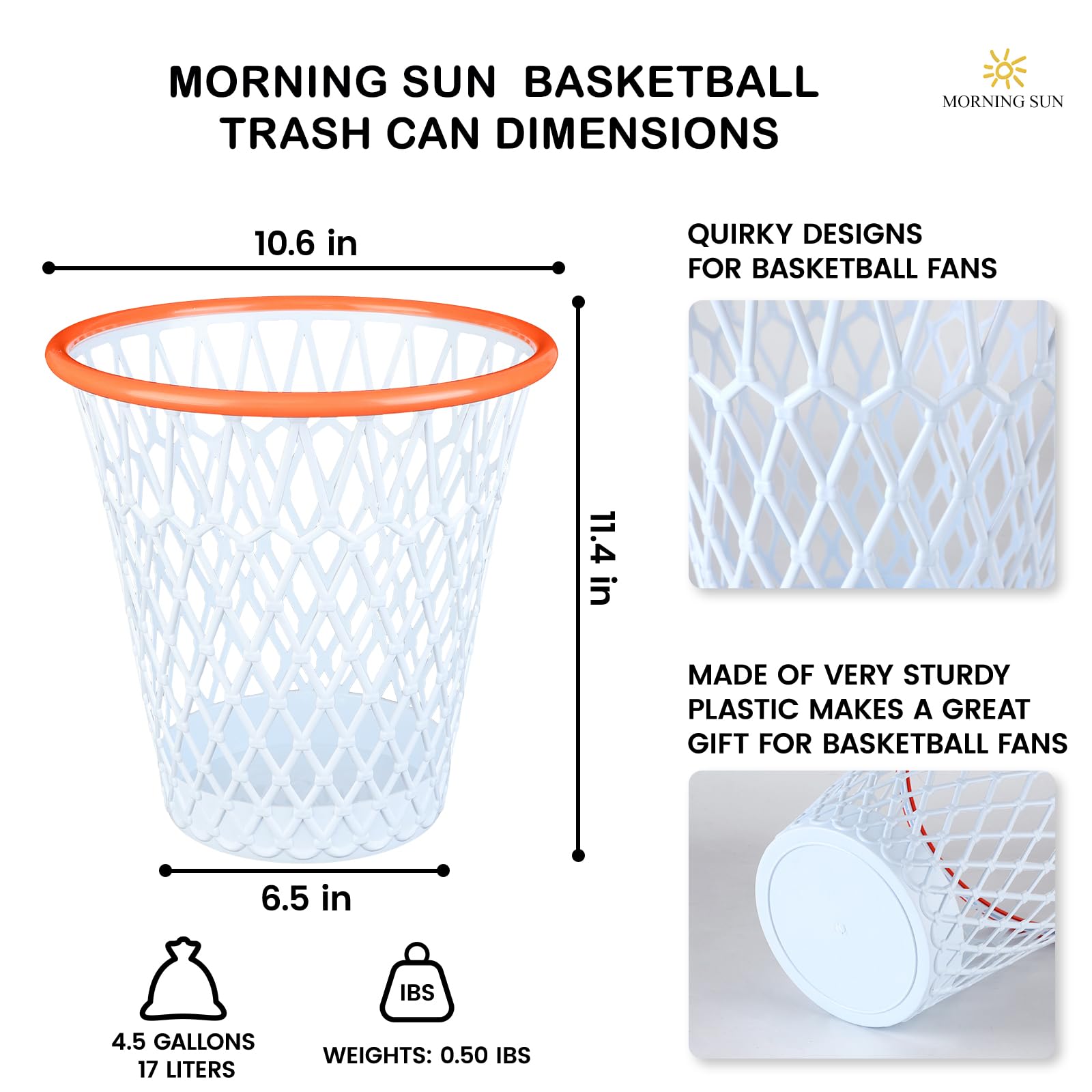 2-Pack Basketball Trash Can - 4.5 Gallon Basketball Hoop Waste Basket (11