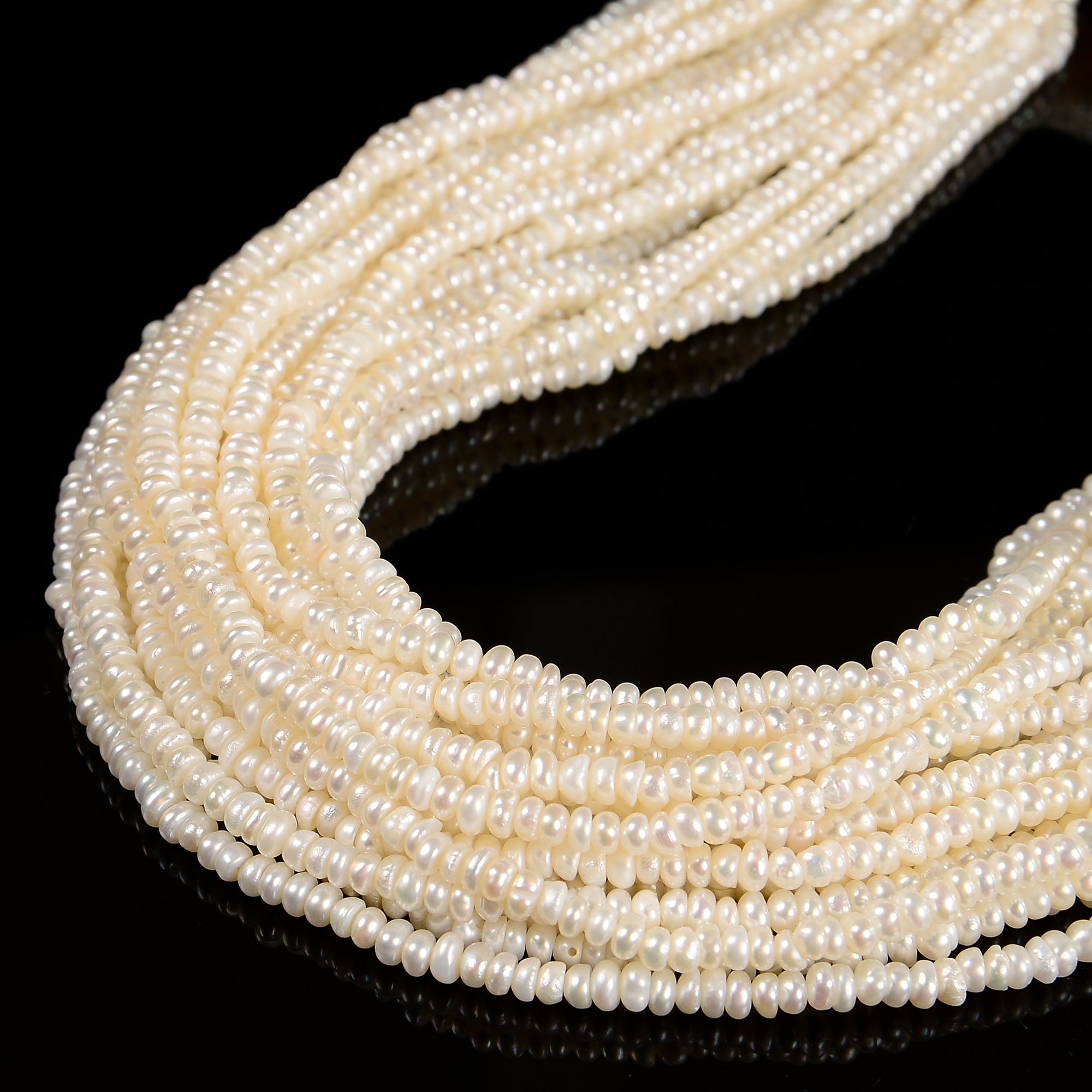 Premium AAA Grade White Freshwater Pearl Smooth Rondelle Button Beads 2x4mm 14