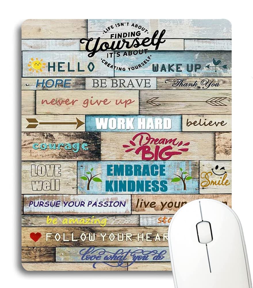 Wknoon Inspirational Quote Rustic Wood Mouse Pad - Be Brave Work Hard Follow Your Heart Motivational Office Accessory | Perfect for Home Office, Work Desk & Computer Setup