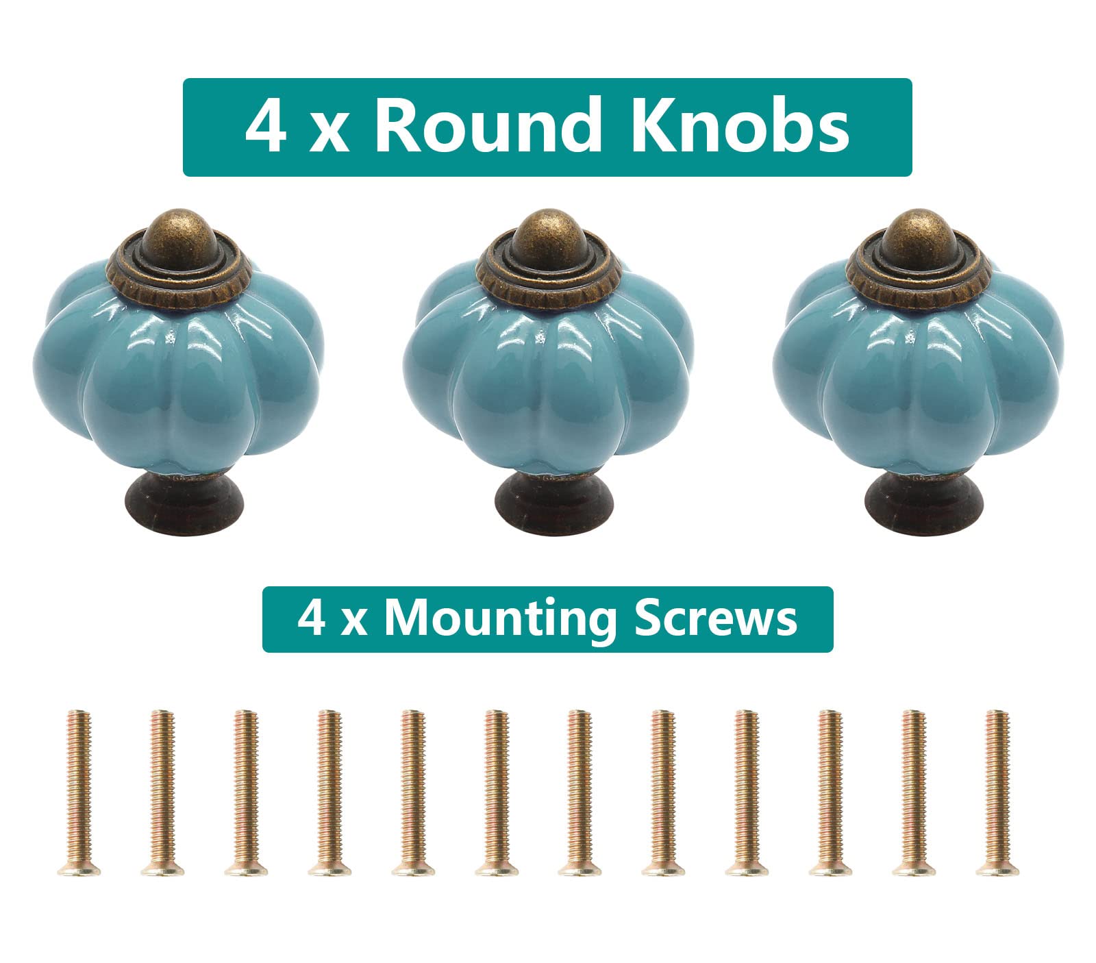 4pcs Vintage Celadon Pumpkin Cabinet Knobs - Ceramic Drawer Pulls & Door Handles with Mounting Screws for Kitchen, Bathroom & Furniture Upgrade