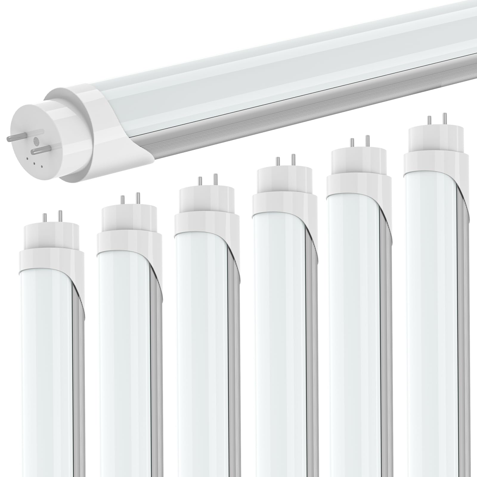 4FT T8 LED Tube Lights - Super Bright 24W 5000K 3120LM, T8/T12 Hybrid Type A+B Bulbs (6 Pack White), ETL & DLC Certified - Fluorescent Replacement for Office, Garage & Warehouse Lighting
