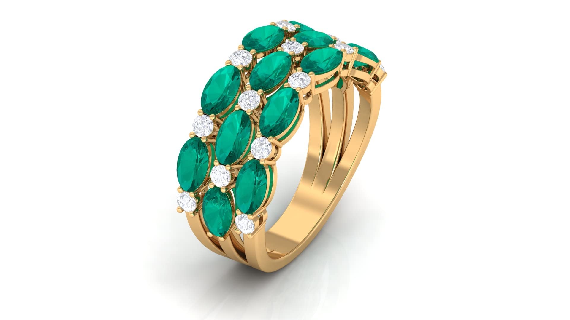 3.25 Ct Oval Emerald Gold Eternity Ring, 0.42 Ct Moissanite Wedding Band, Certified Gemstone Cluster Statement Ring for Women in 18K Solid Gold - Perfect for Bridal, Anniversary & Special Occasion Gifts