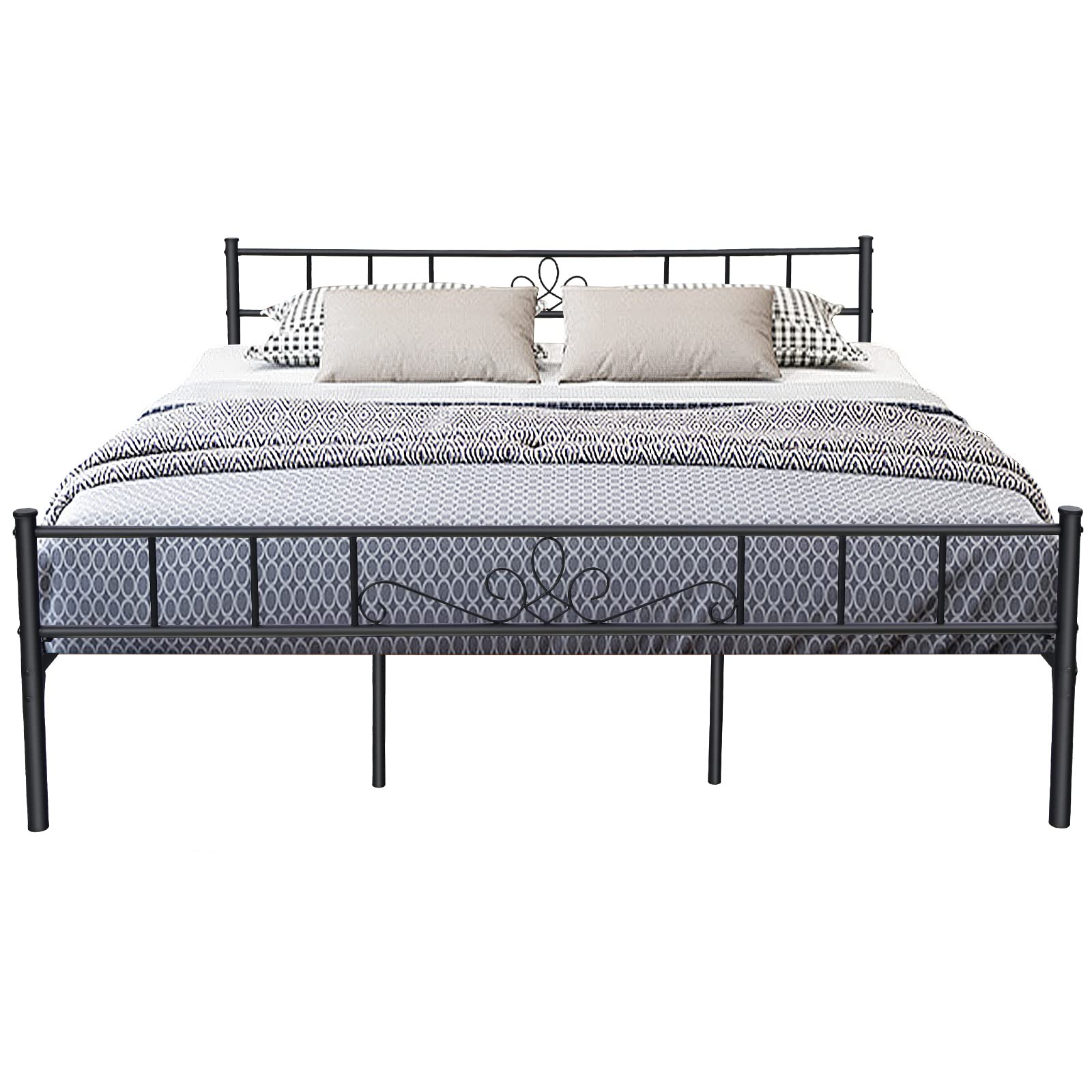 KOMFOTT King Size Metal Platform Bed Frame with Headboard & Footboard - Sturdy Reinforced Steel Slat Support, No Box Spring Required - Easy Assembly Black Bed Frame for Master Bedroom, Guest Room & Dorm