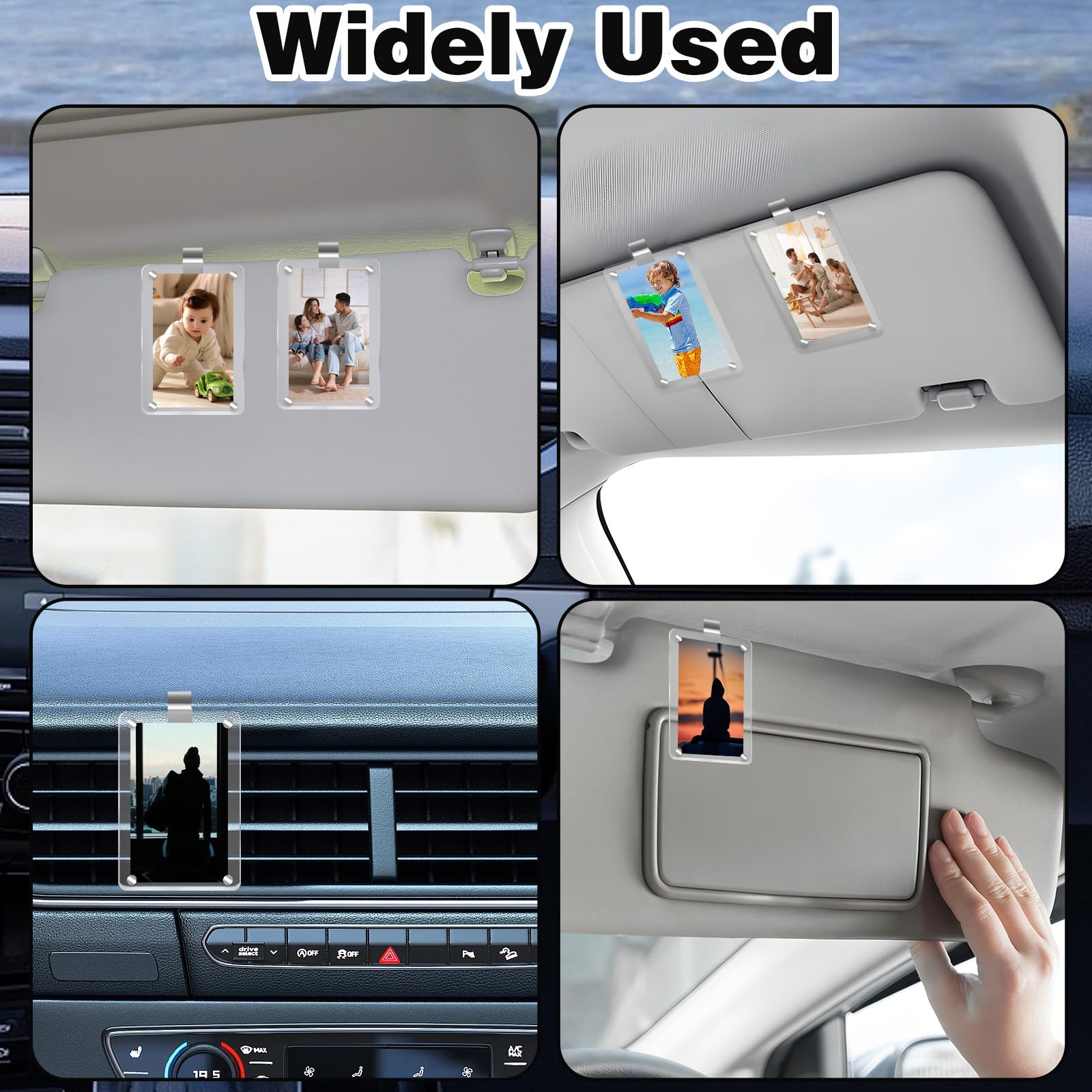 2Pcs Magnetic Car Photo Holder - Acrylic Personalized Picture Frame for Visor Clip, Car Accessories for Family & Personal Photos | Perfect for Road Trips, Commuting & Gifts