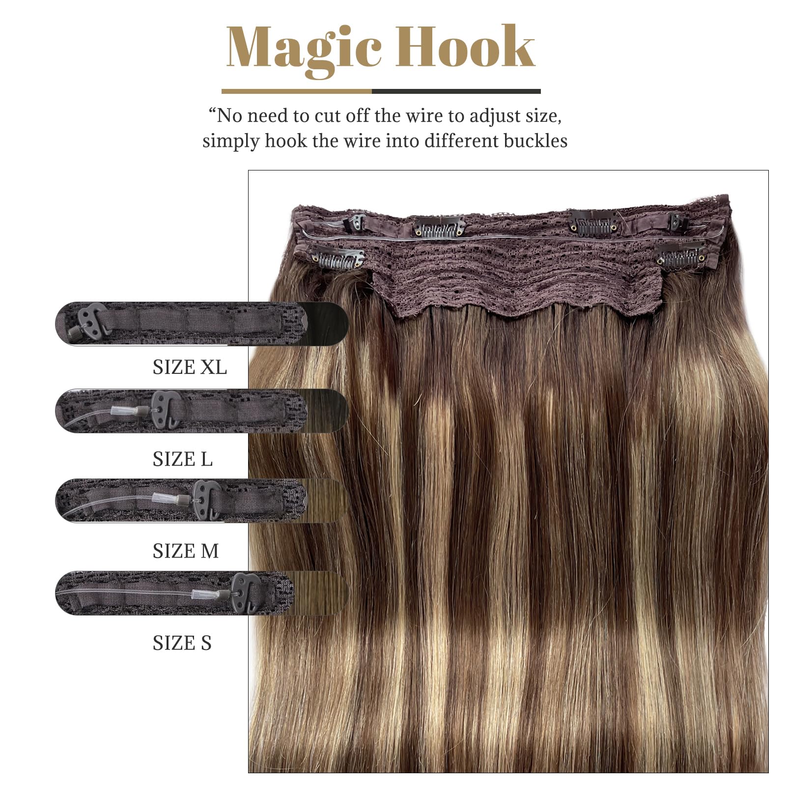Halos 22Inch 100g Invisible Wire Real Human Hair Extensions - Strawberry Blonde Ombre Medium Brown - Natural Looking Hair Extensions for Volume & Length | Perfect for Parties, Weddings & Everyday Styling