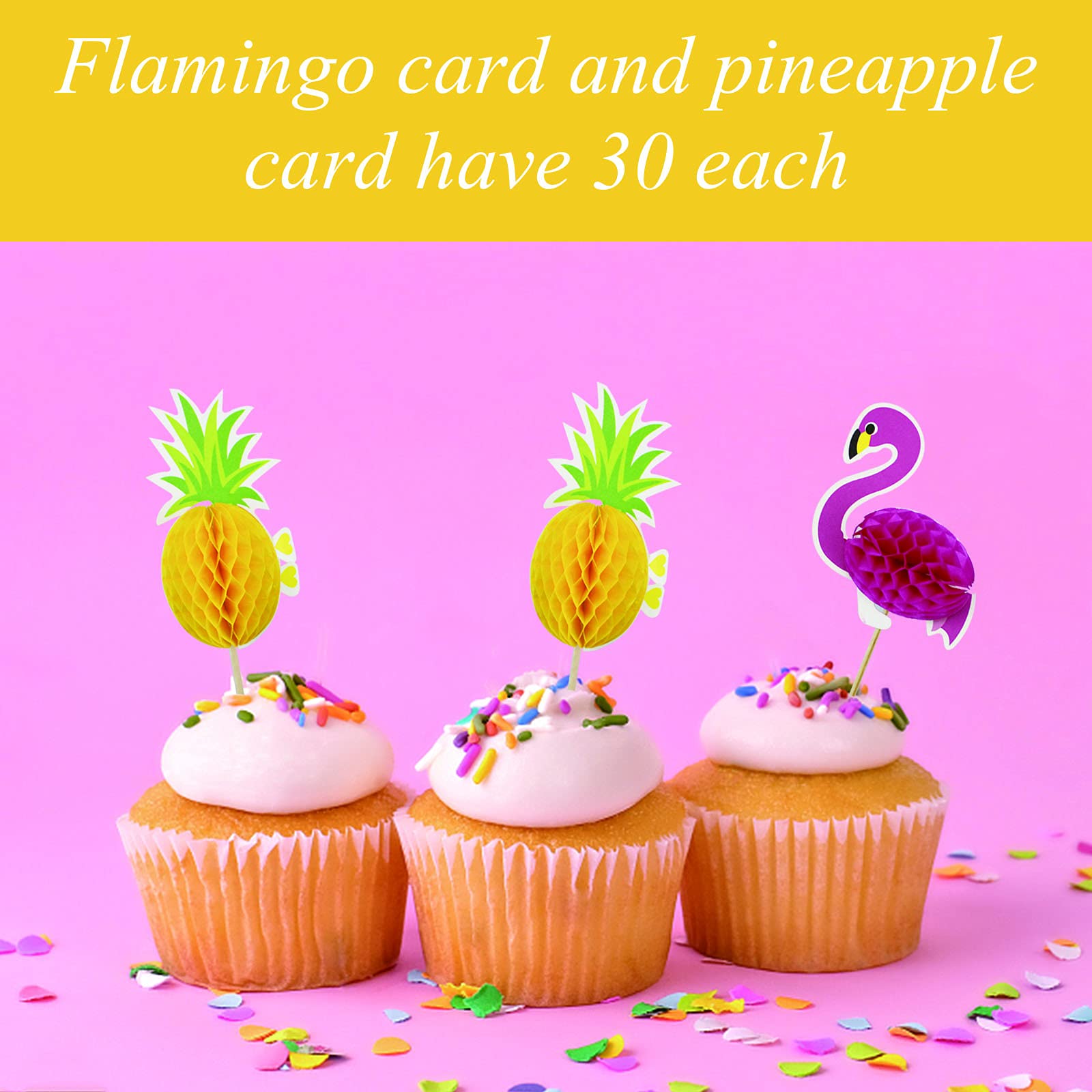 60 Pieces Tropical Cupcake Toppers - 3D Flamingo & Pineapple Decorations for Hawaiian Themed Birthday Parties, Baby Showers & Summer Beach Weddings