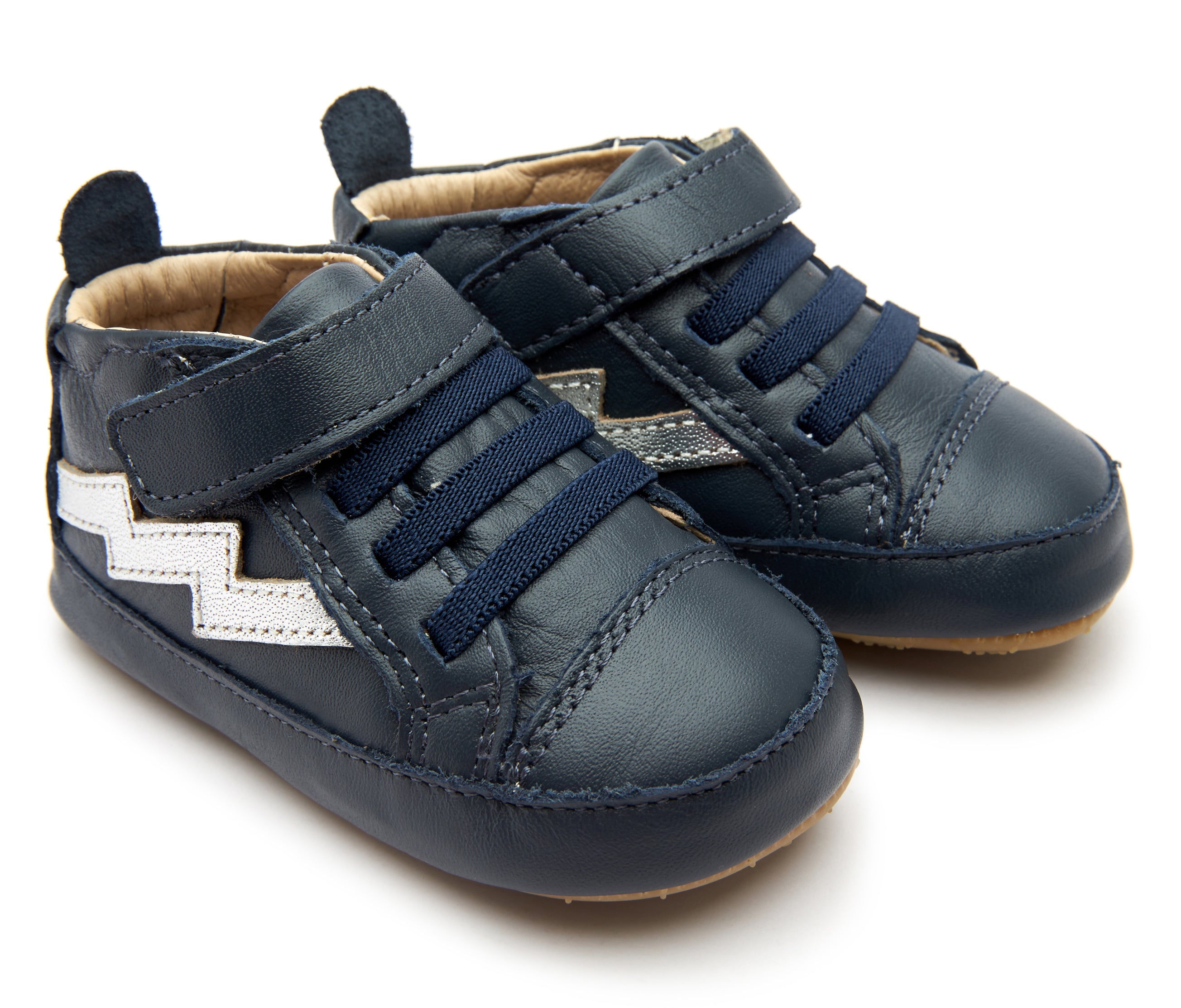 Old Soles Boys Girls 0052R Bolted Baby Sneakers - Navy/Silver - Comfortable First Walking Shoes for Toddlers (Ideal for Indoor & Outdoor Play, Daycare, and Early Steps)