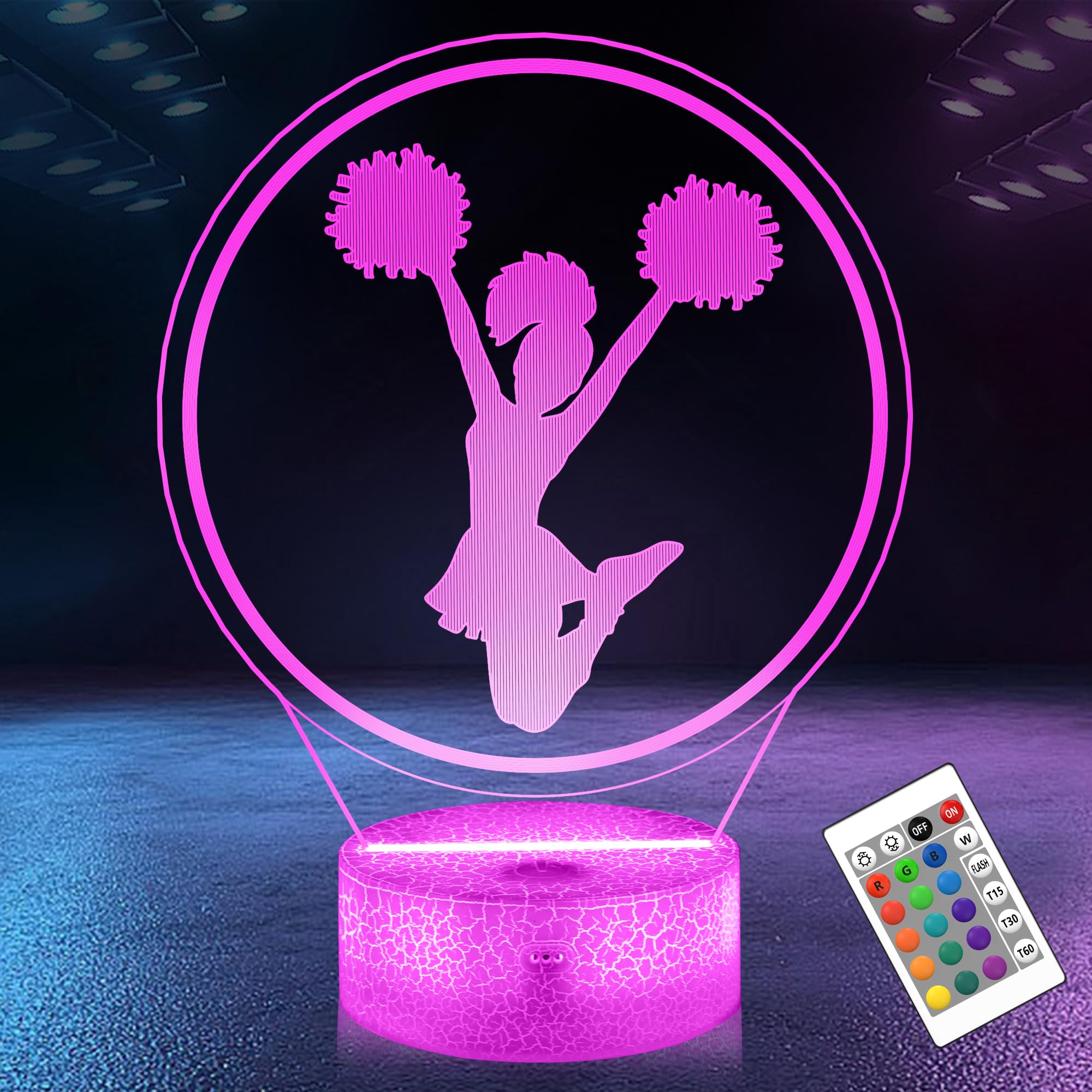 3D Cheerleader Lamp with 16 RGB Colors & Remote Control - Cheerleader Night Light with Timer & Dimmer, Perfect Cheerleader Gifts for Girls, Sport Fan Room Decor for Kids Bedroom, Birthday Present for Cheerleading Enthusiasts - Ideal for Bedside Lighting, Party Decorations & Sports Themed Rooms