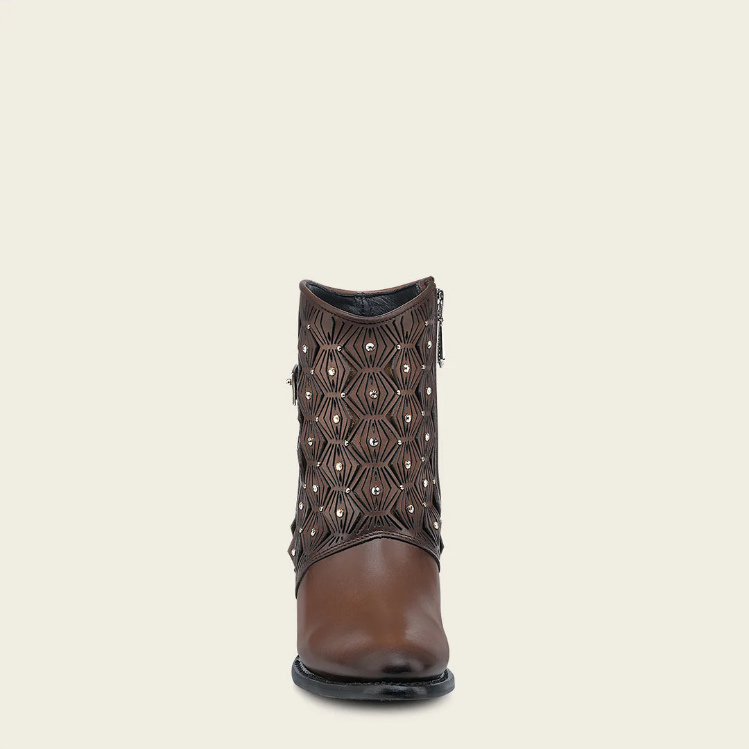 4V15RS Women's Western Cowgirl Leather Ankle Boots - Chocolate Brown - Stylish & Comfortable for Rodeo, Country Dancing & Everyday Wear