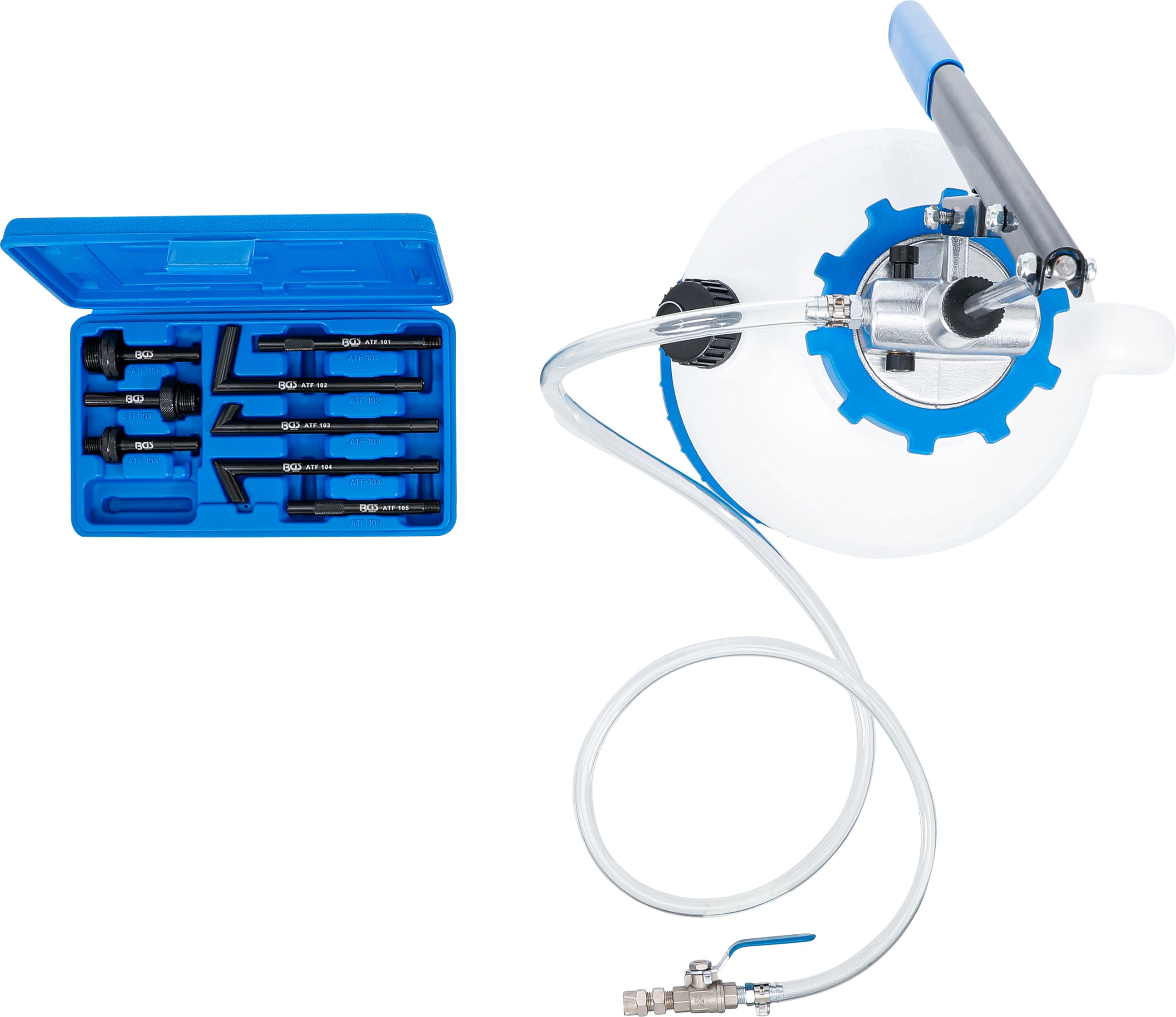 BGS 9992 Transmission Oil Filling Tool Kit with Hand Pump - Includes 8 Universal Adapters (7L Capacity) - Perfect for Car, Truck & Motorcycle Fluid Change Maintenance