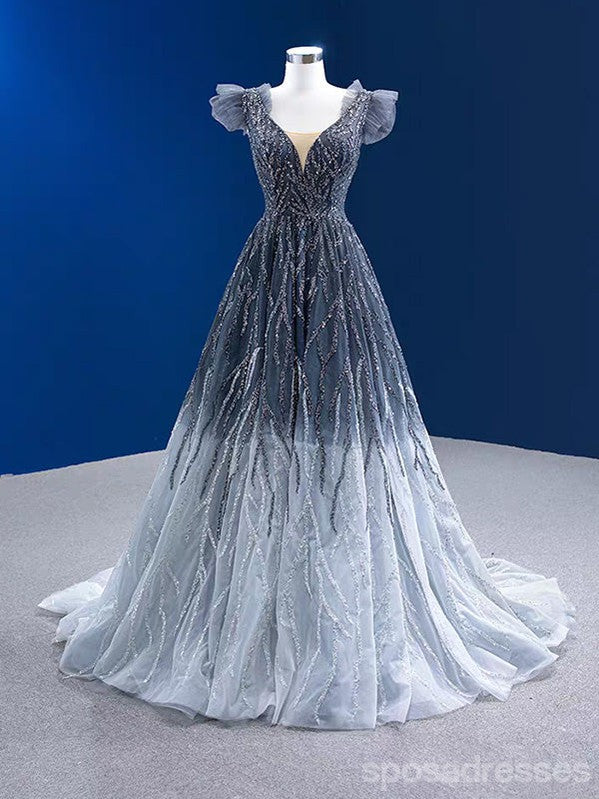 Elegant Blue A-Line Long Prom Dress for Women - Formal Evening Gown for Homecoming, Wedding & Special Occasions | Style 13701