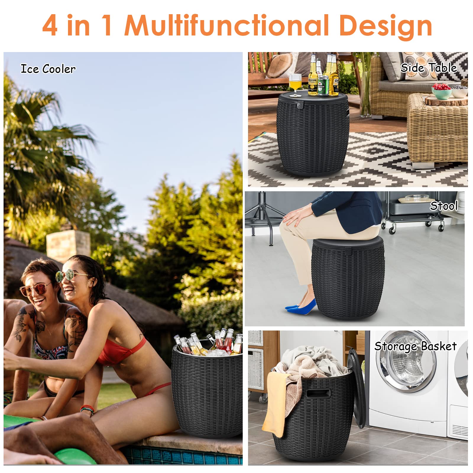 Tangkula 9.5 Gallon Outdoor Cooler Bar Table - Wicker Rattan Patio Furniture with Built-in Ice Bucket & Lid - Perfect for Poolside, Deck, Backyard Parties, BBQ Gatherings & Summer Entertaining