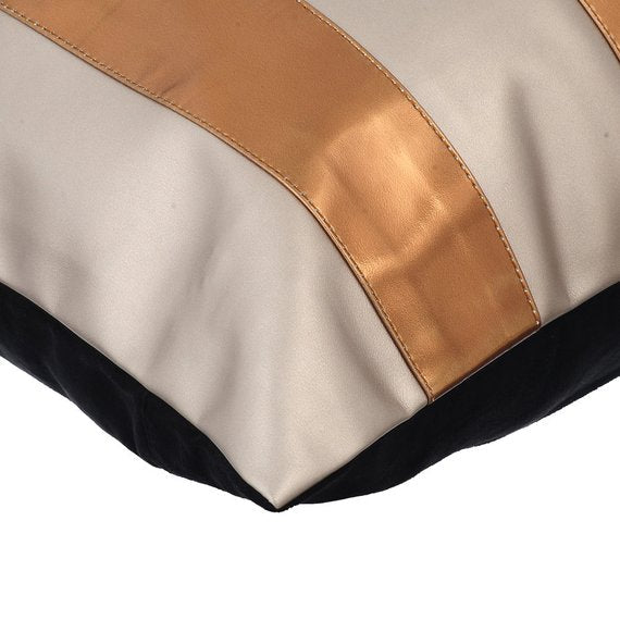 Alternating Bronzer & Copper Faux Leather Decorative Euro Sham Pillow Cover - Luxury Bedroom Decor for Modern Home Styling