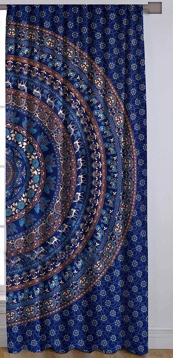 Indian Mandala Cotton Window Curtains - Elephant Printed Door Drapes & Hippie Room Decor for Bedroom, Balcony, Kids Room Divider - Boho Tapestry Wall Hanging for Meditation Spaces & Yoga Studios