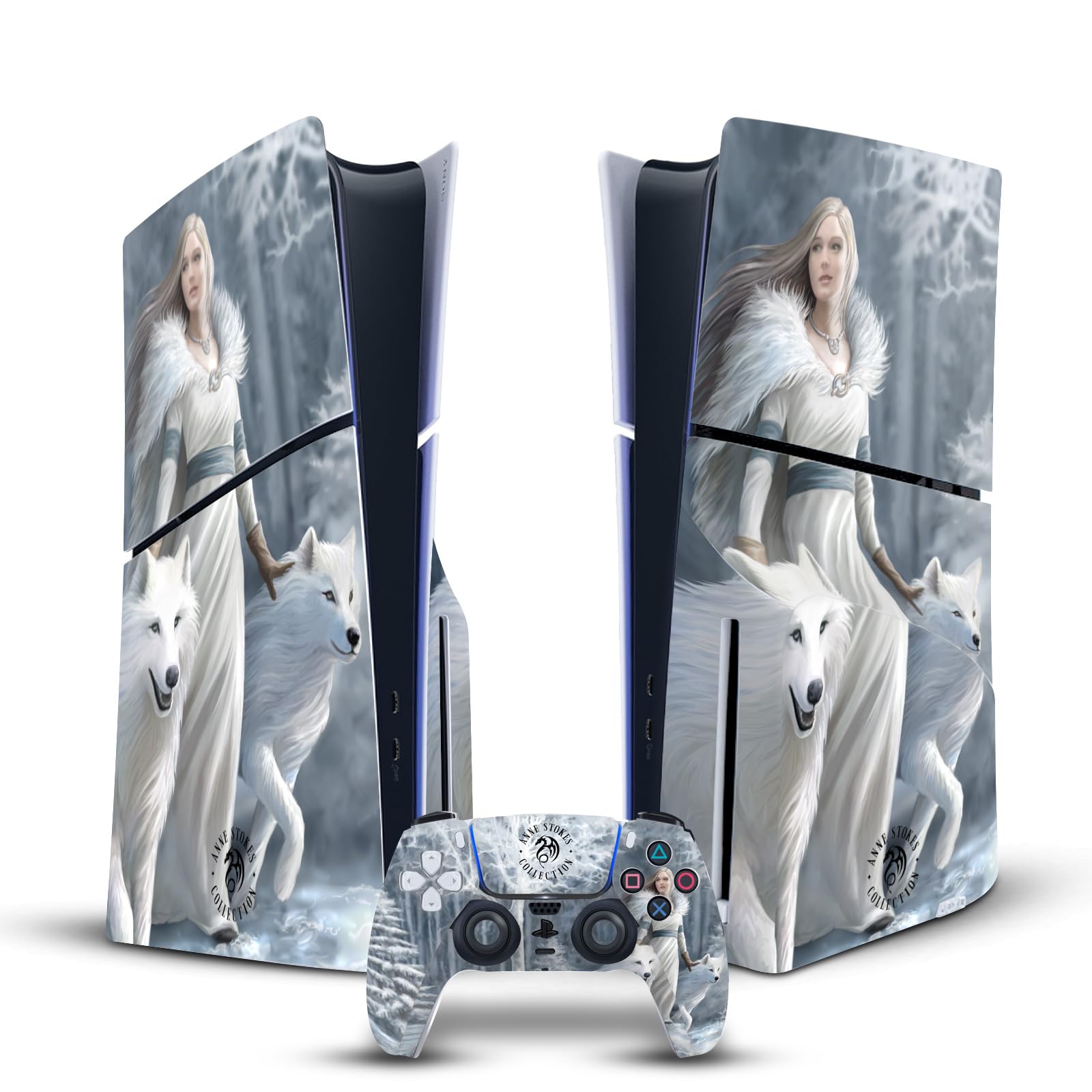 Official Anne Stokes Winter Guardian Vinyl Art Sticker for Sony PS5 Slim/PRO Disc Edition Console & DualSense Controller - Gaming Skin Decal - Perfect for Gaming Setups & Personalization