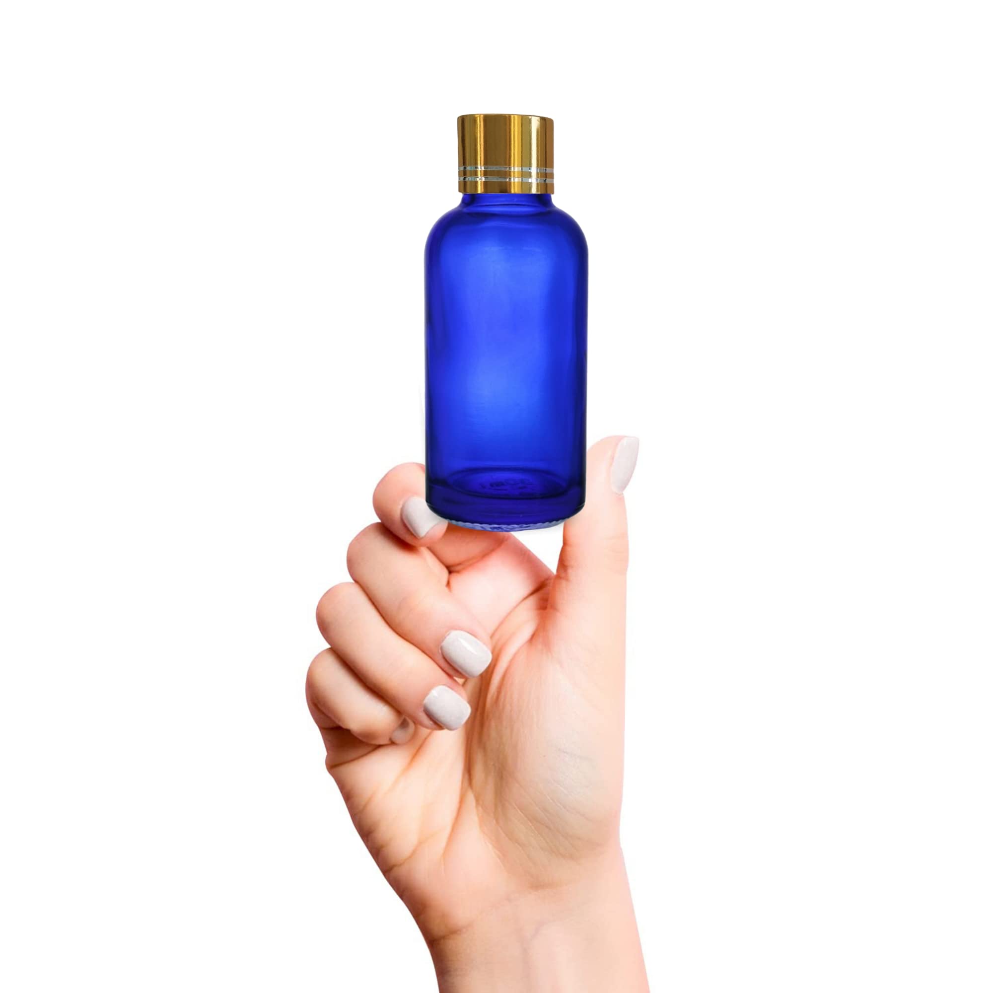 Refillable Blue Glass Bottles with Golden Cap - 6 Pack 30ml Round Cosmetic Containers for Essential Oils, Serums & DIY Skin Care | Travel-Friendly V-Drop Nozzle | Perfect for Home Spa, Beauty Storage & Gift Packaging