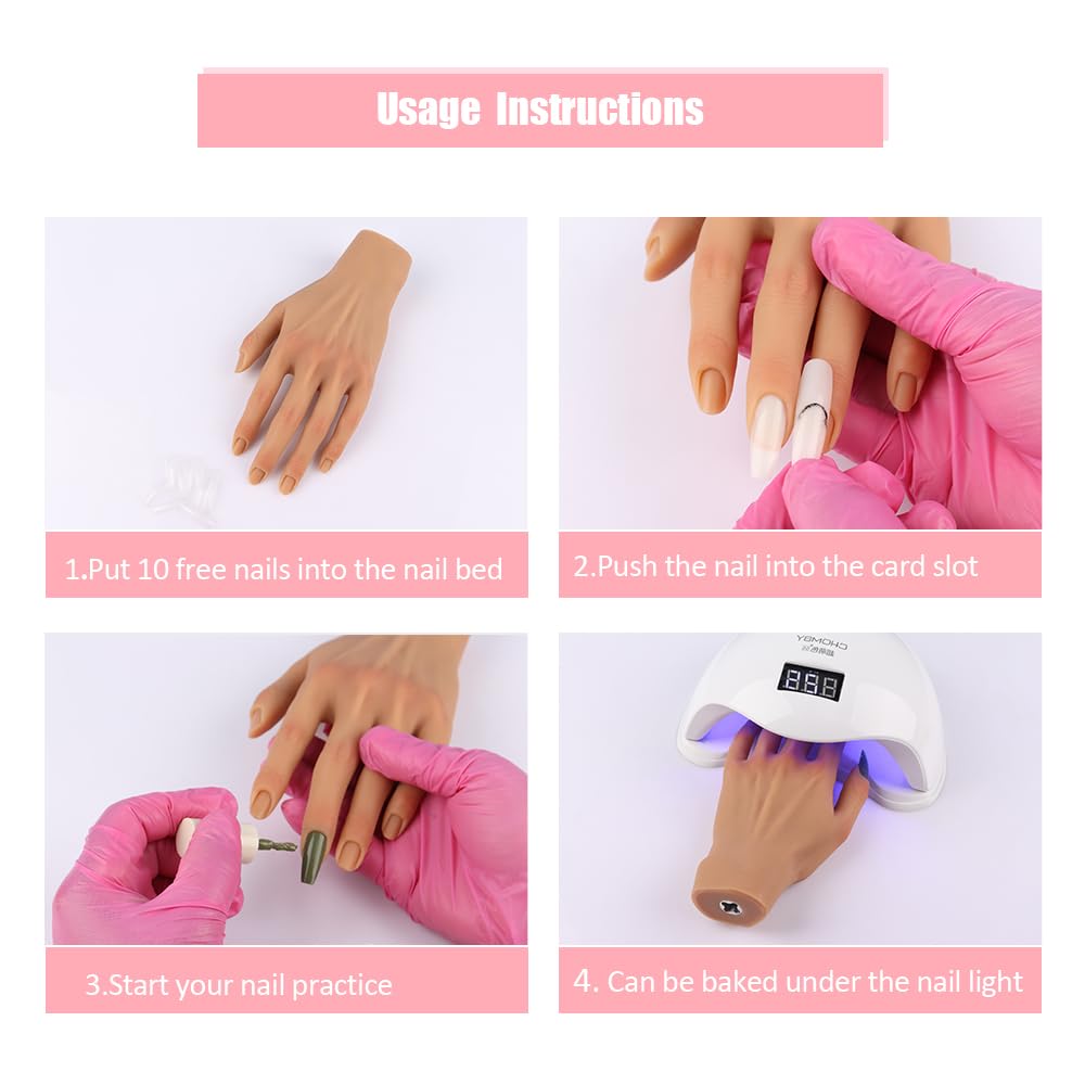 Professional Silicone Practice Hand for Acrylic Nails - Adjustable Mannequin Hand for Nail Art Training, Perfect for DIY Beginners & Salon Artists - Ideal for Home Practice, Nail School & Professional Demonstrations