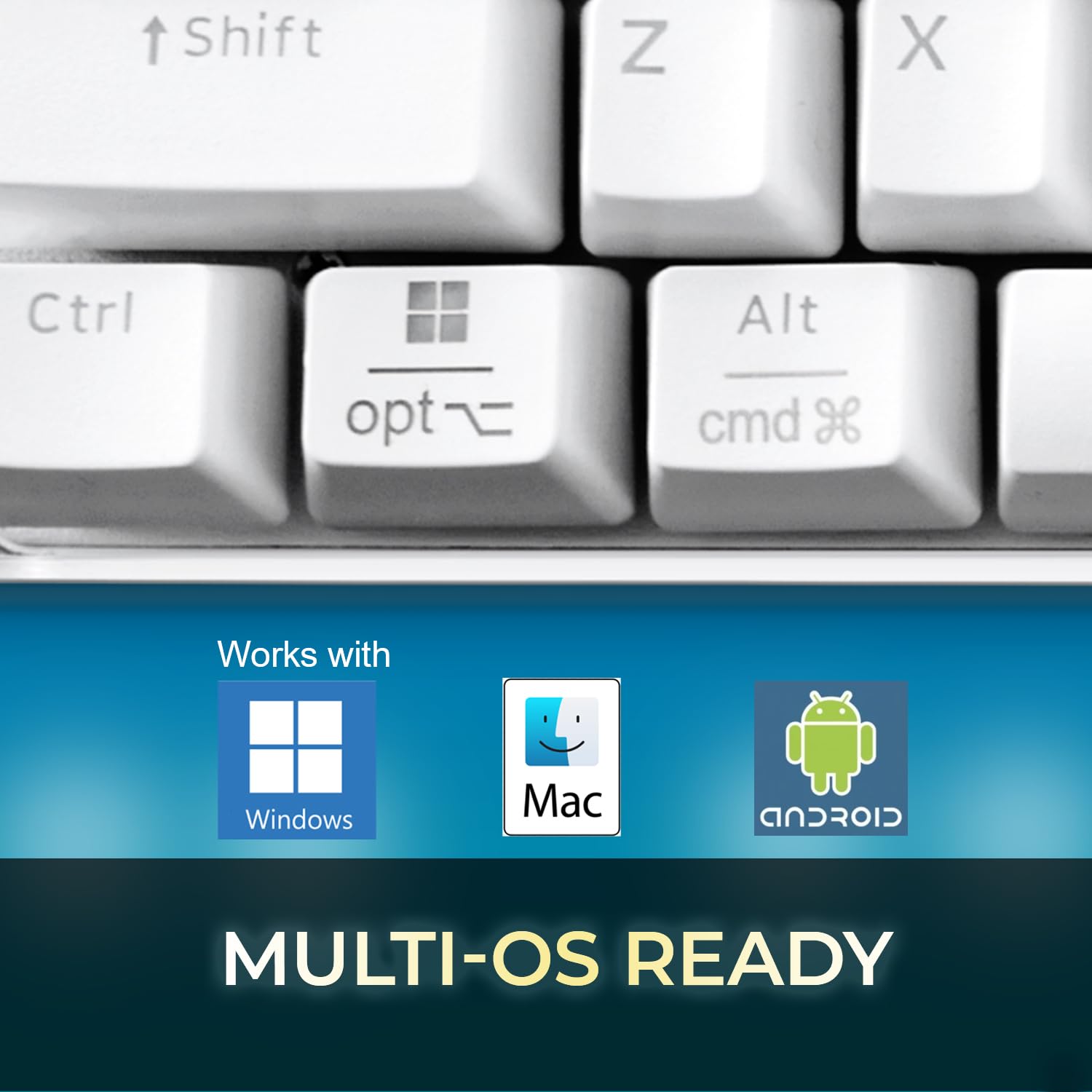 Adesso AKB 680UW Mechanical Keyboard with Copilot AI Hotkey - Brown Switch, Multi-OS Compatible (Windows/Mac/Linux) | Tactile Quiet Feel, Multimedia Keys for Enhanced Productivity - White | Perfect for Office Work, Gaming & Programming