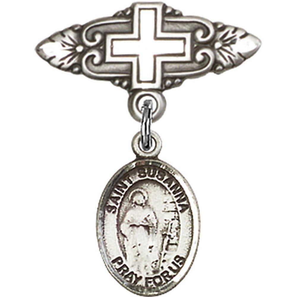925 Sterling Silver Baby Badge with St. Susanna Charm & Cross Pin - 1