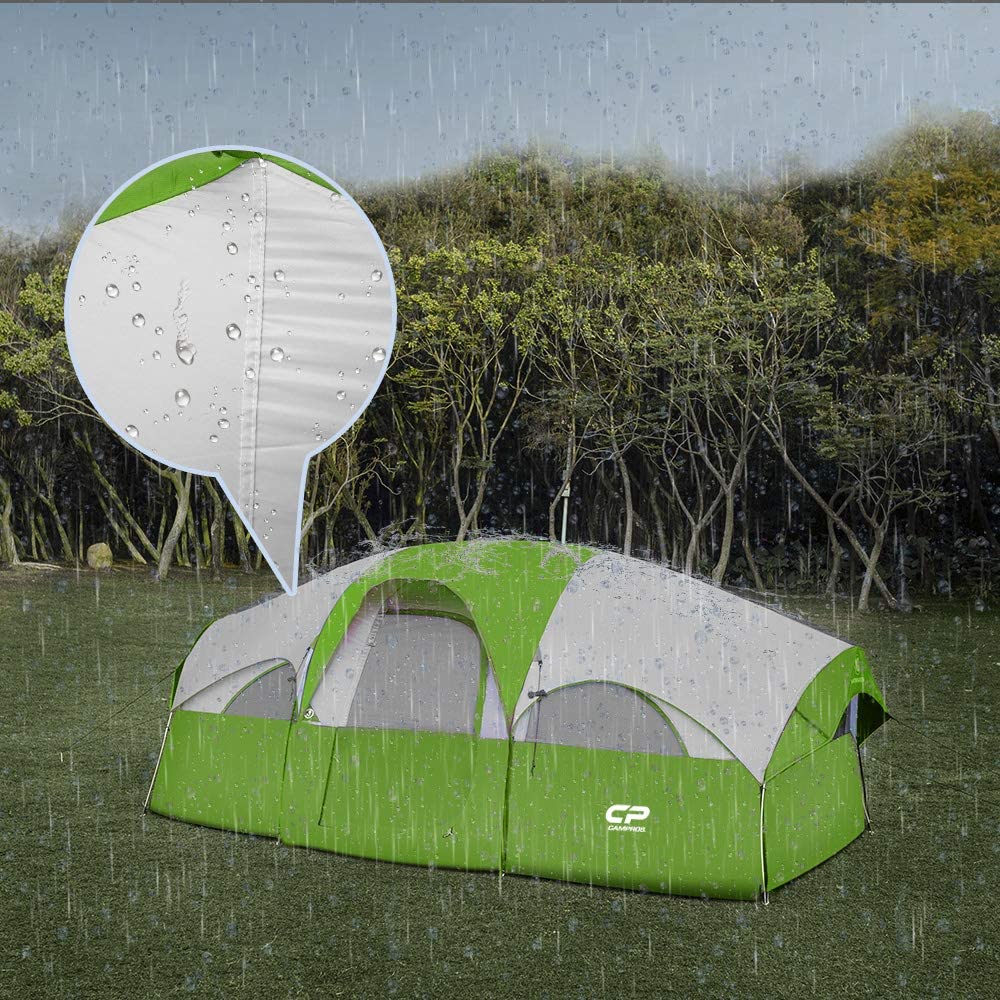 CP Tent 8-Person Waterproof Camping Tent - Family Dome Tent with 5 Mesh Windows & Room Divider - Lightweight Portable Outdoor Tent with Carry Bag for Camping, Hiking, and Backpacking Adventures