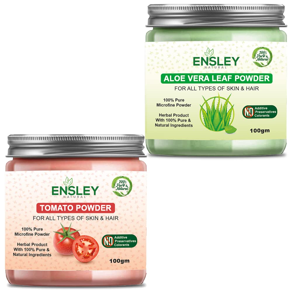 Ensley Natural Pure Aloe Vera Leaf Powder & Tomato Powder - 2 Pack (100g Each) | Organic Skin Care, DIY Face Masks, Healthy Smoothies
