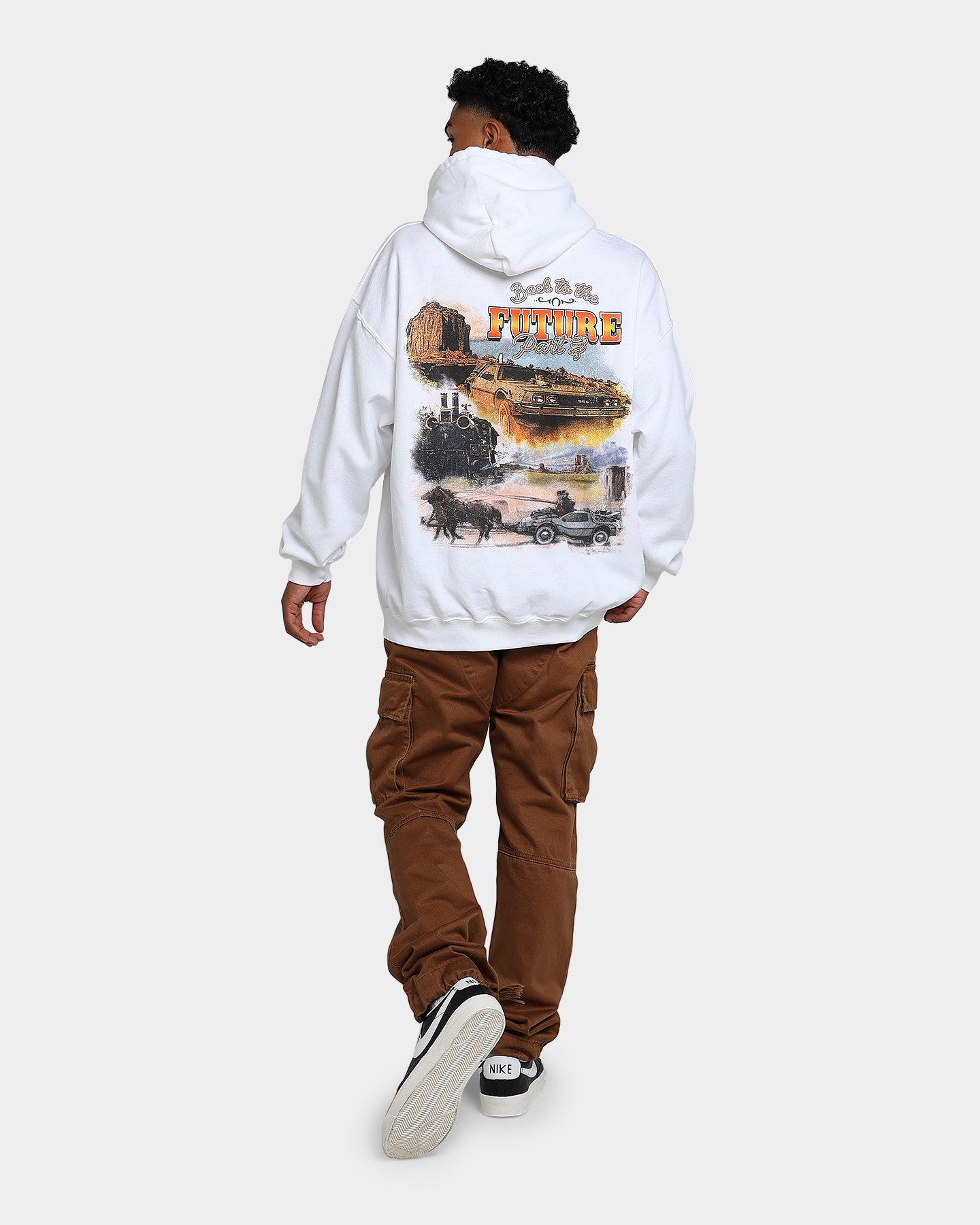American Thrift X Back To The Future 3 Hoodie - White Retro Movie Merchandise for Fans - Perfect for Cosplay, Movie Nights & Casual Wear