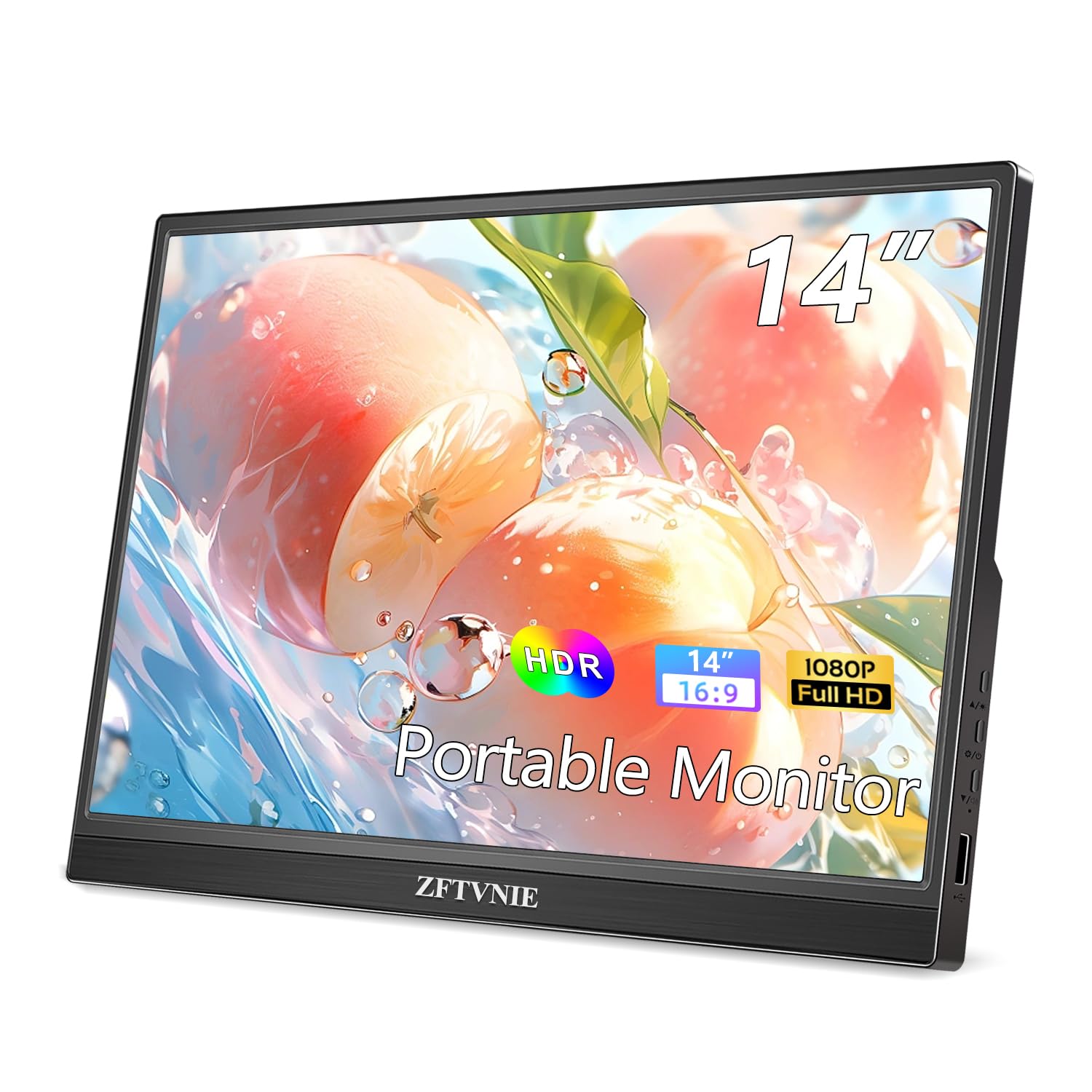 ZFTVNIE 14 Inch Portable Monitor - FHD 1080P IPS Screen with HDR, USB-C & HDMI External Display for Laptop, PC, Mac, Smartphones, Xbox, PS5, Raspberry Pi | Perfect for Work, Gaming & Travel