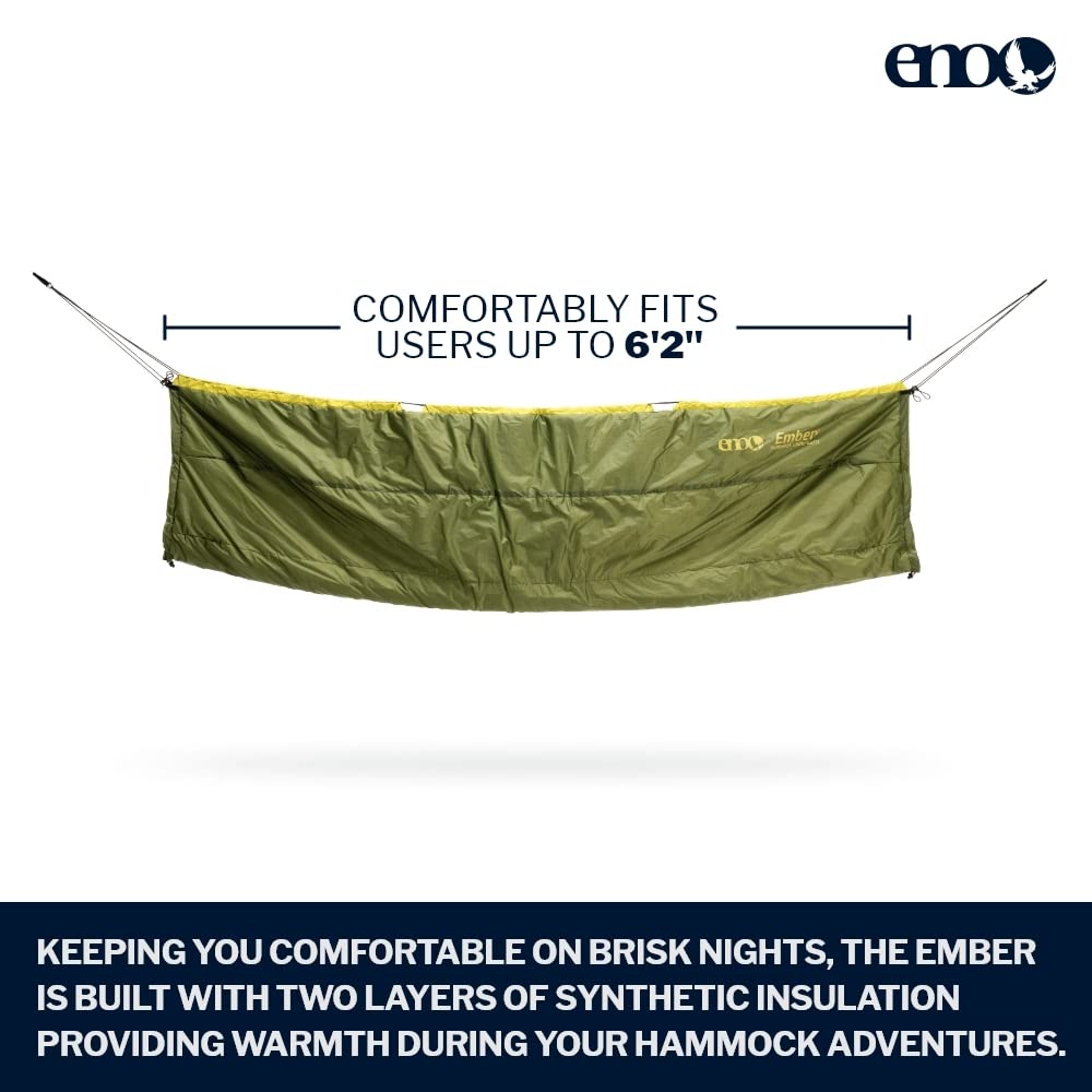 ENO Ember UnderQuilt - Lightweight & Water-Resistant Hammock Quilt with Eco-Friendly Recycled Synthetic Insulation - Perfect for Camping, Hiking, Backpacking, Festivals & Outdoor Adventures - Stay Warm in 40°F Weather - Ideal for Backyard Lounging, Beach Trips & Wilderness Exploration