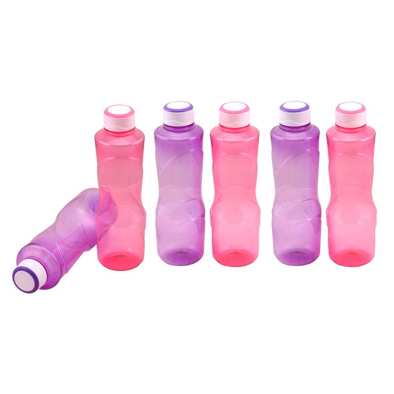 Zakaas 6-Pack 1000ml BPA-Free Plastic Water Bottles - Leakproof & Shatterproof for School, Office, Gym, Hiking & Travel - Food Grade Safe Reusable Drinkware in Multi Colors