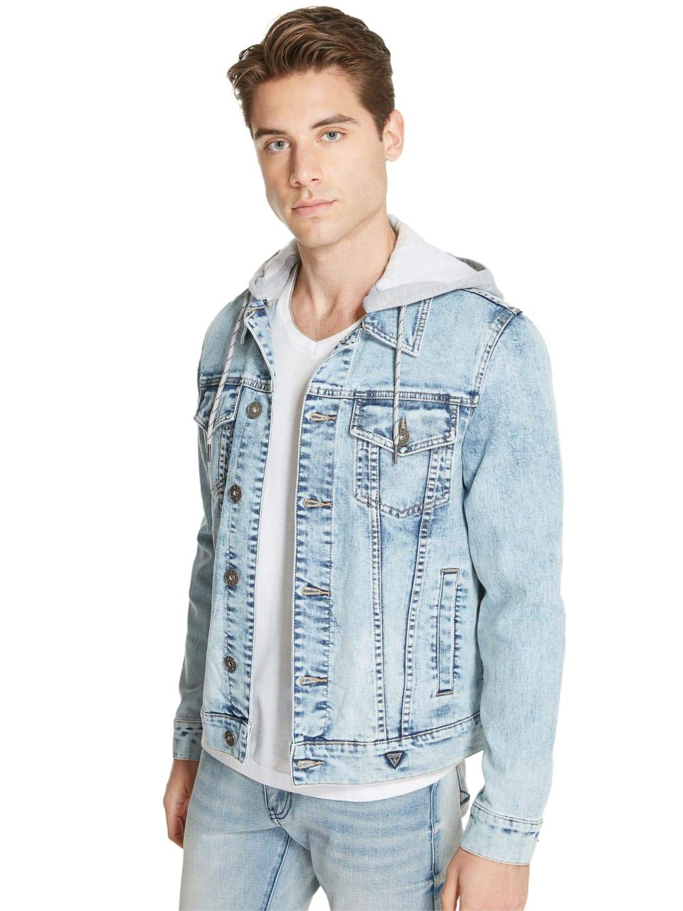 Harold Hooded Denim Jacket for Men - Vintage Washed Blue Denim Coat with Adjustable Drawstring | Perfect for Casual Outfits, Streetwear & Fall Layering